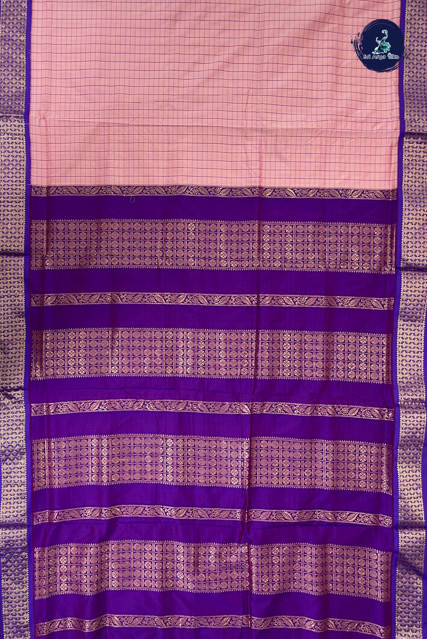 Light Pink Madisar Semi Silk Saree With Checked Pattern