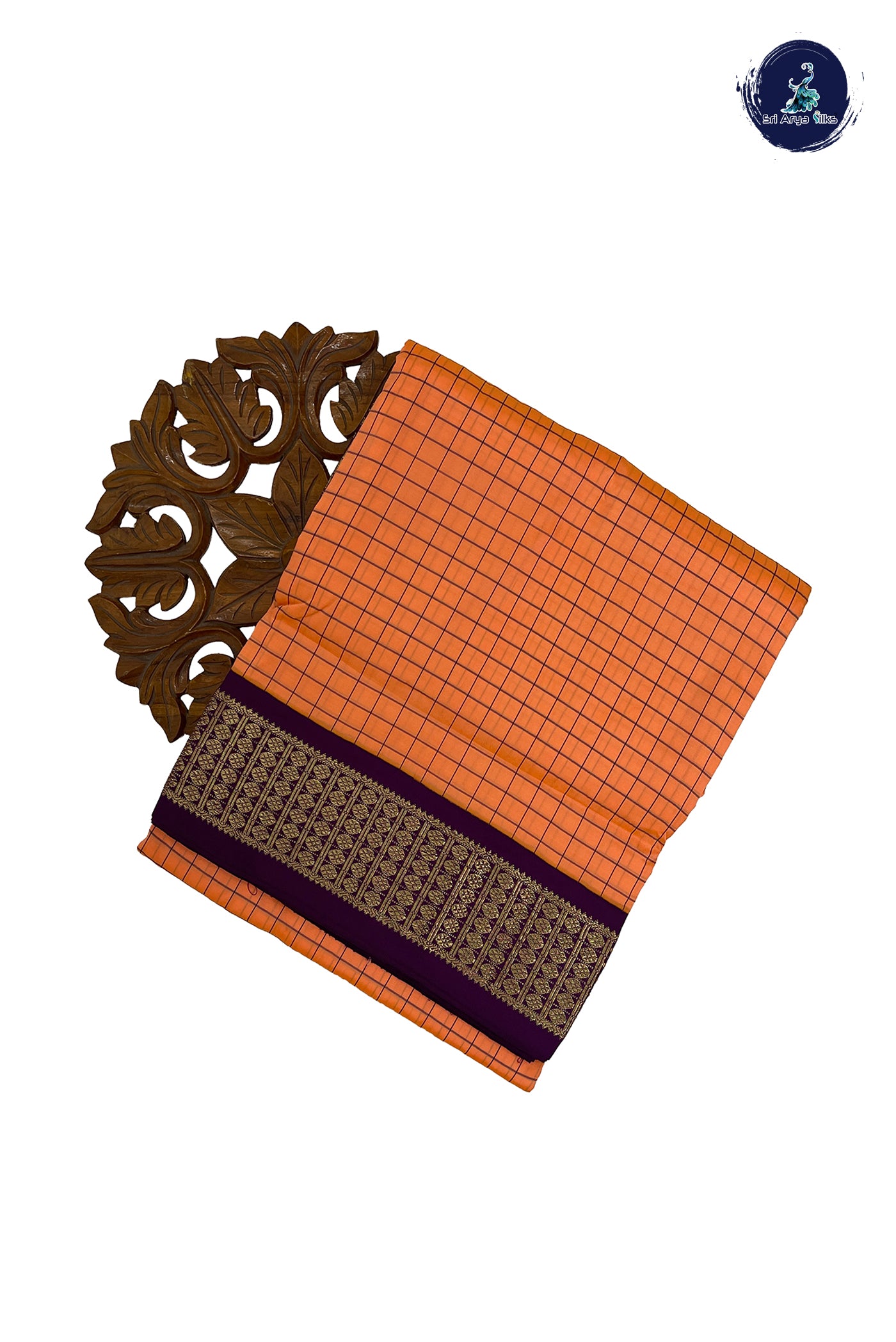 Peach Madisar Semi Silk Saree With Checked Pattern