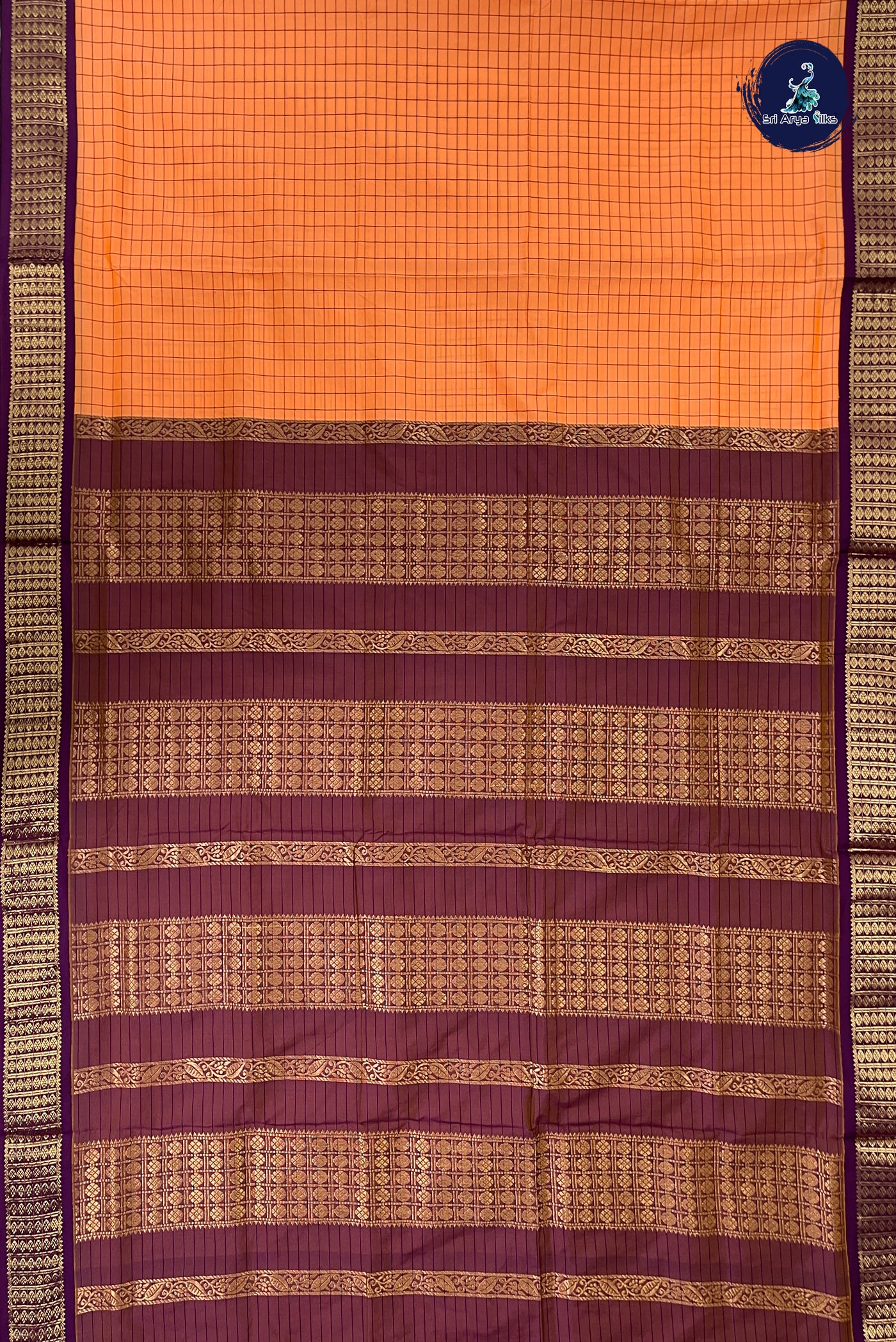 Peach Madisar Semi Silk Saree With Checked Pattern