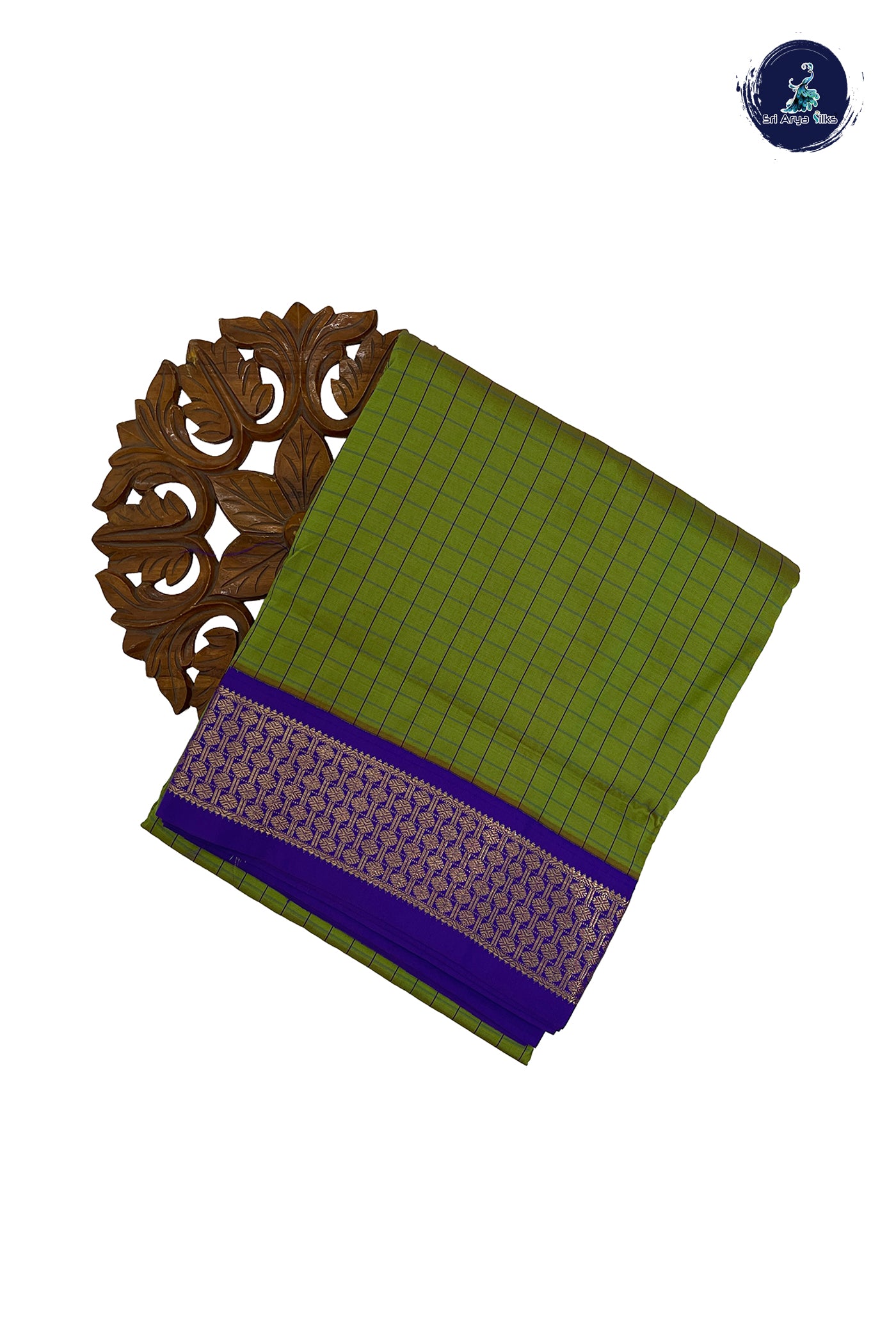 Parrot Green Madisar Semi Silk Saree With Checked Pattern