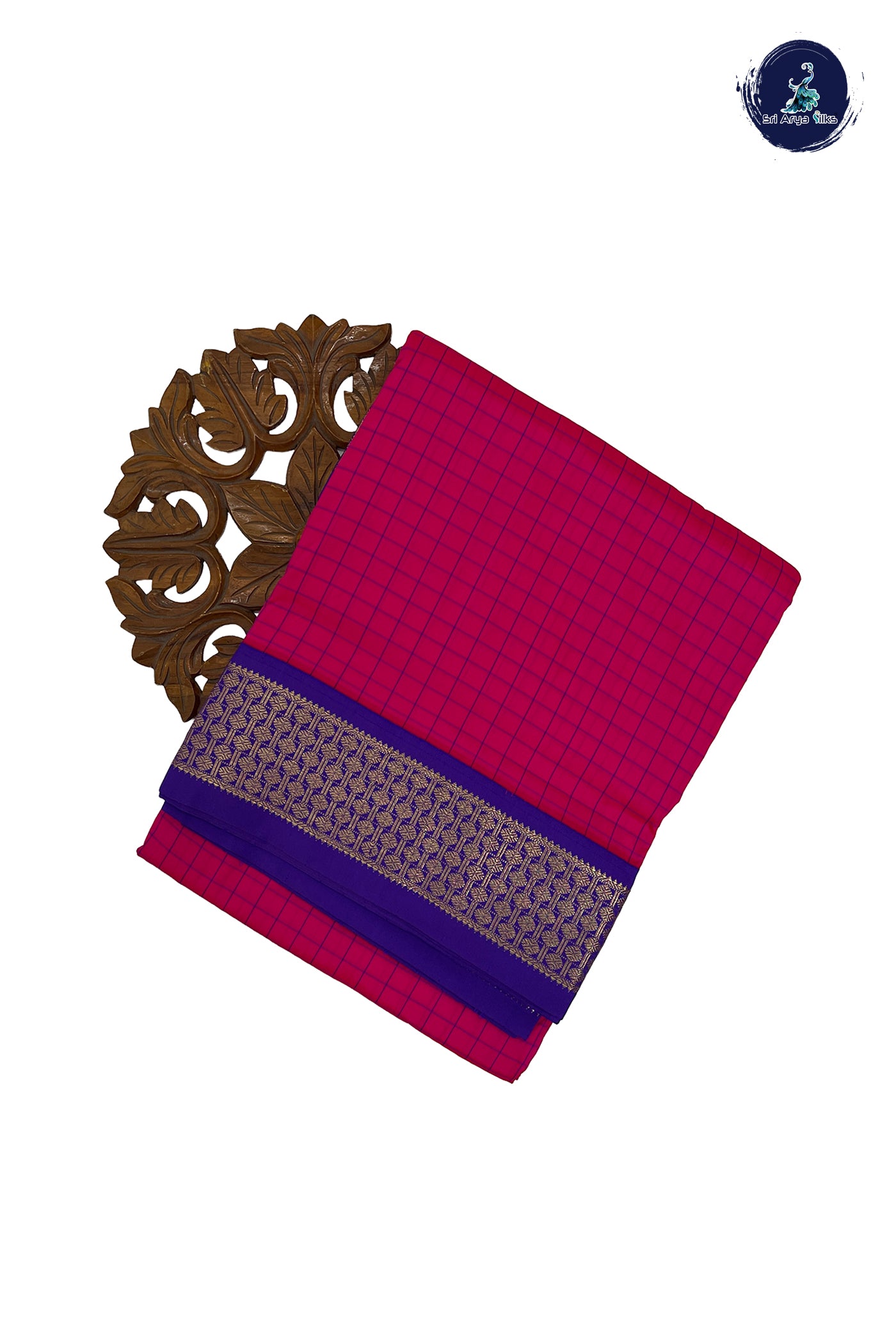 Dark Pink Madisar Semi Silk Saree With Checked Pattern