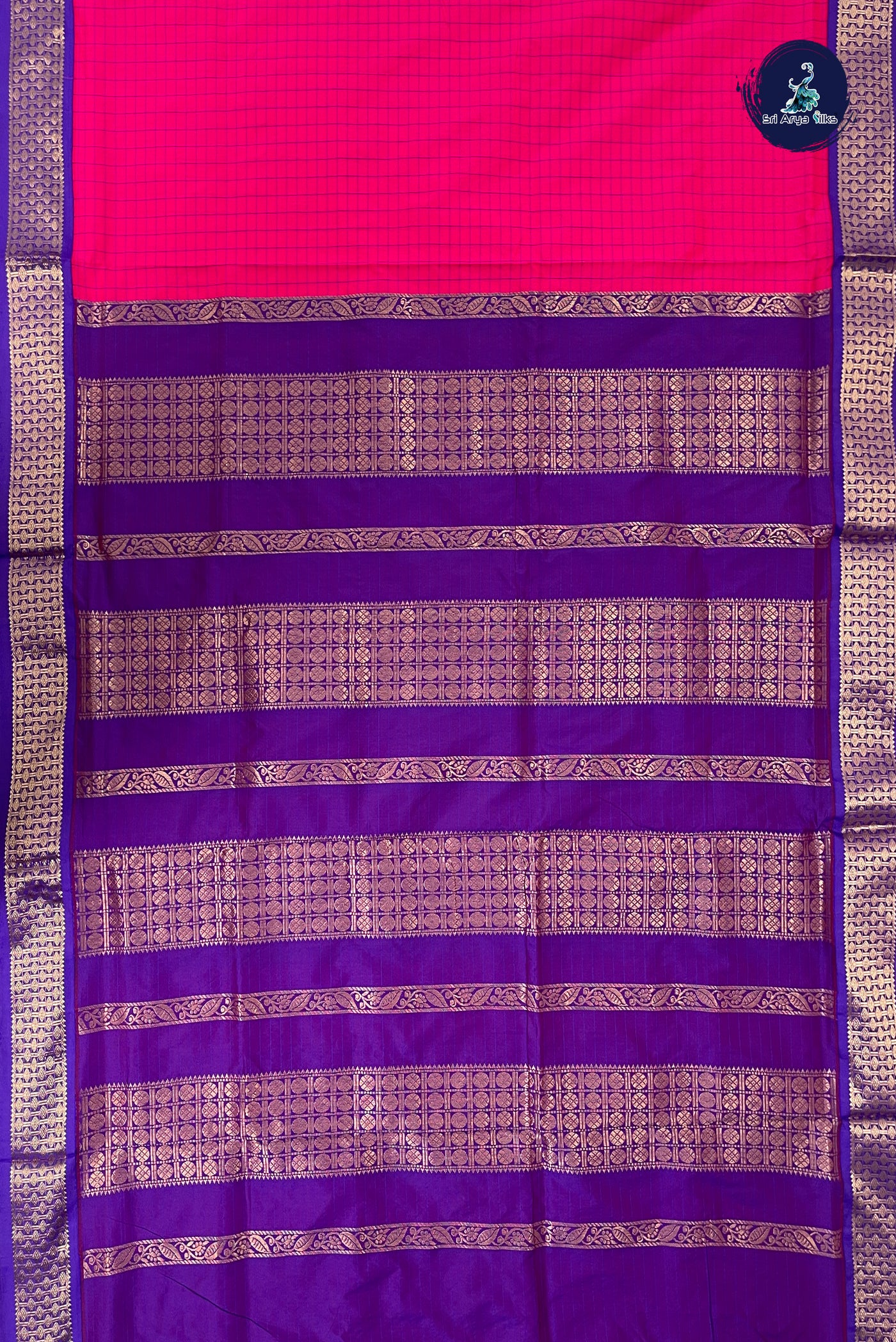 Dark Pink Madisar Semi Silk Saree With Checked Pattern