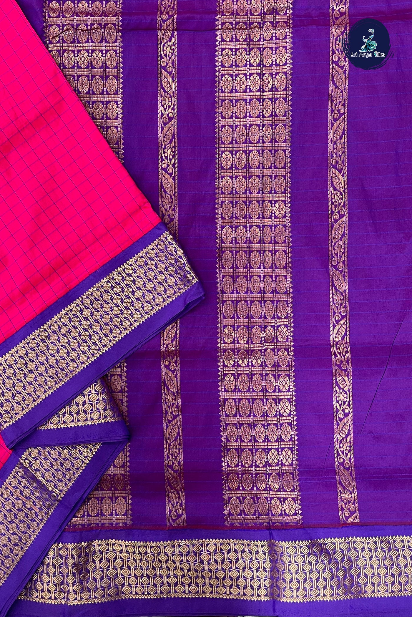 Dark Pink Madisar Semi Silk Saree With Checked Pattern