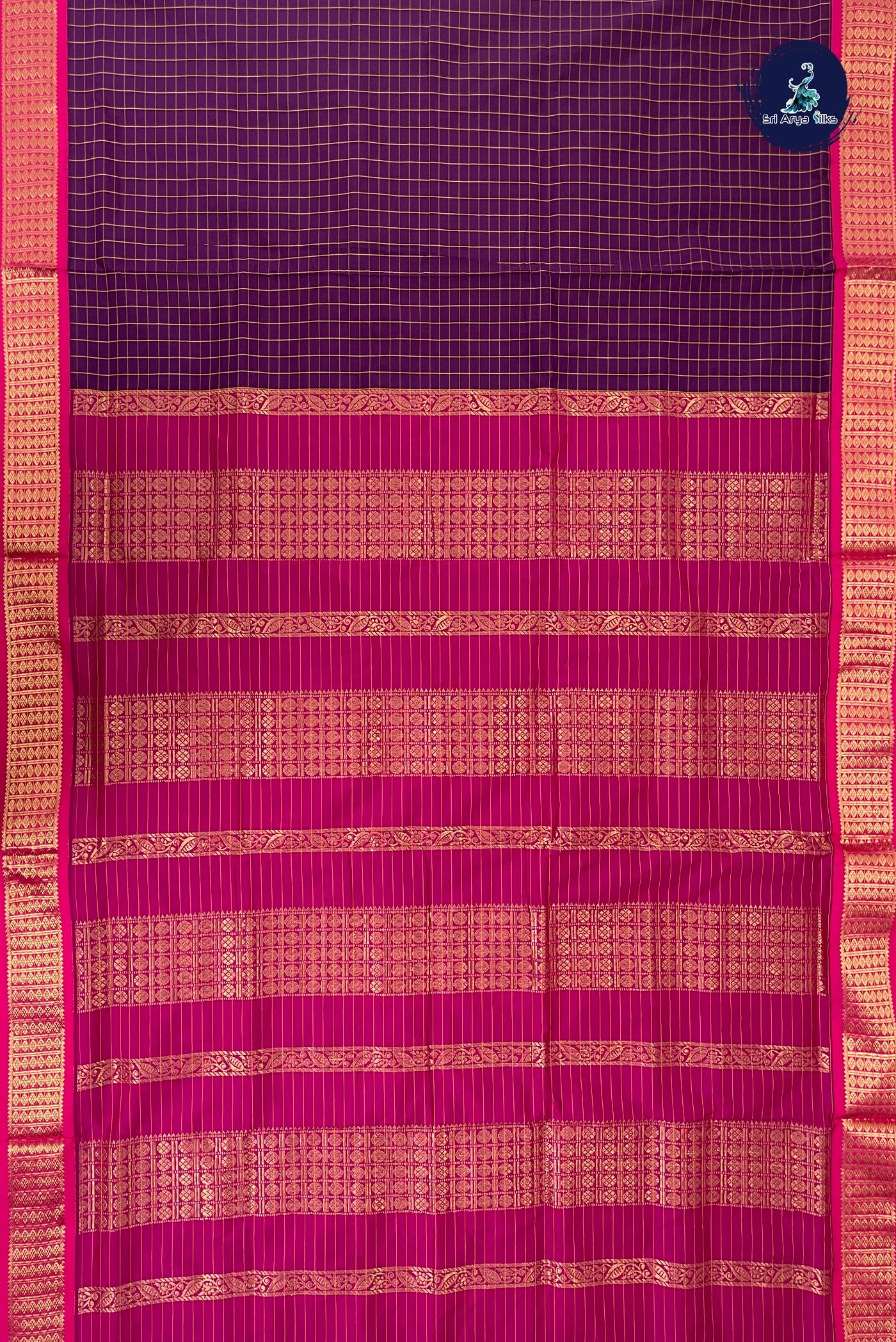 Jamun Madisar Semi Silk Saree With Checked Pattern