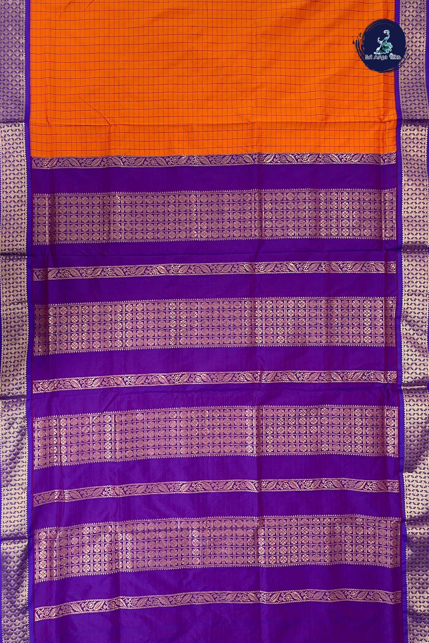 Orange Madisar Semi Silk Saree With Checked Pattern