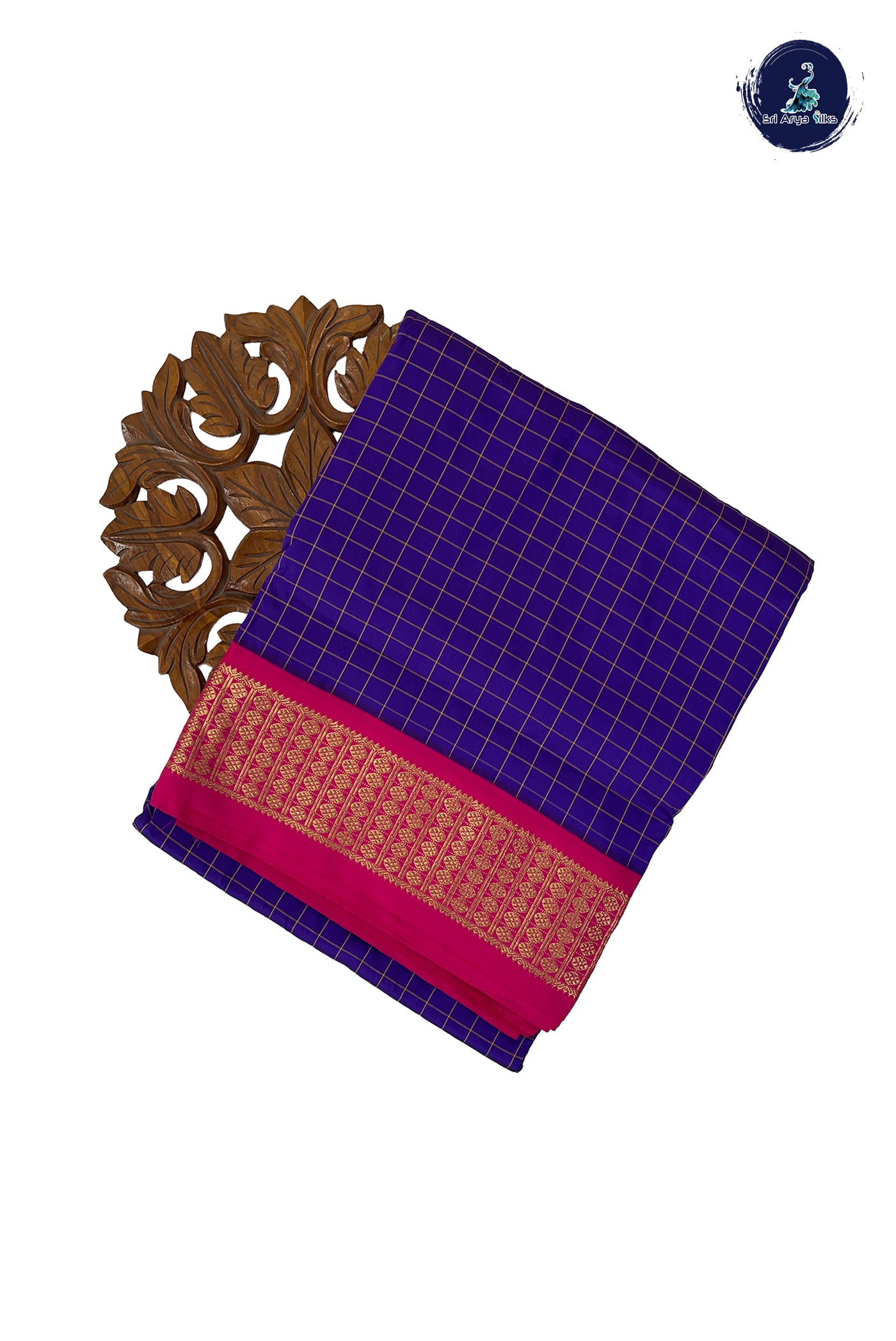 Violet Madisar Semi Silk Saree With Checked Pattern