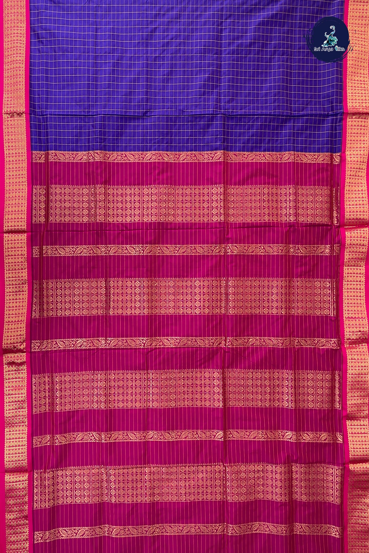 Violet Madisar Semi Silk Saree With Checked Pattern