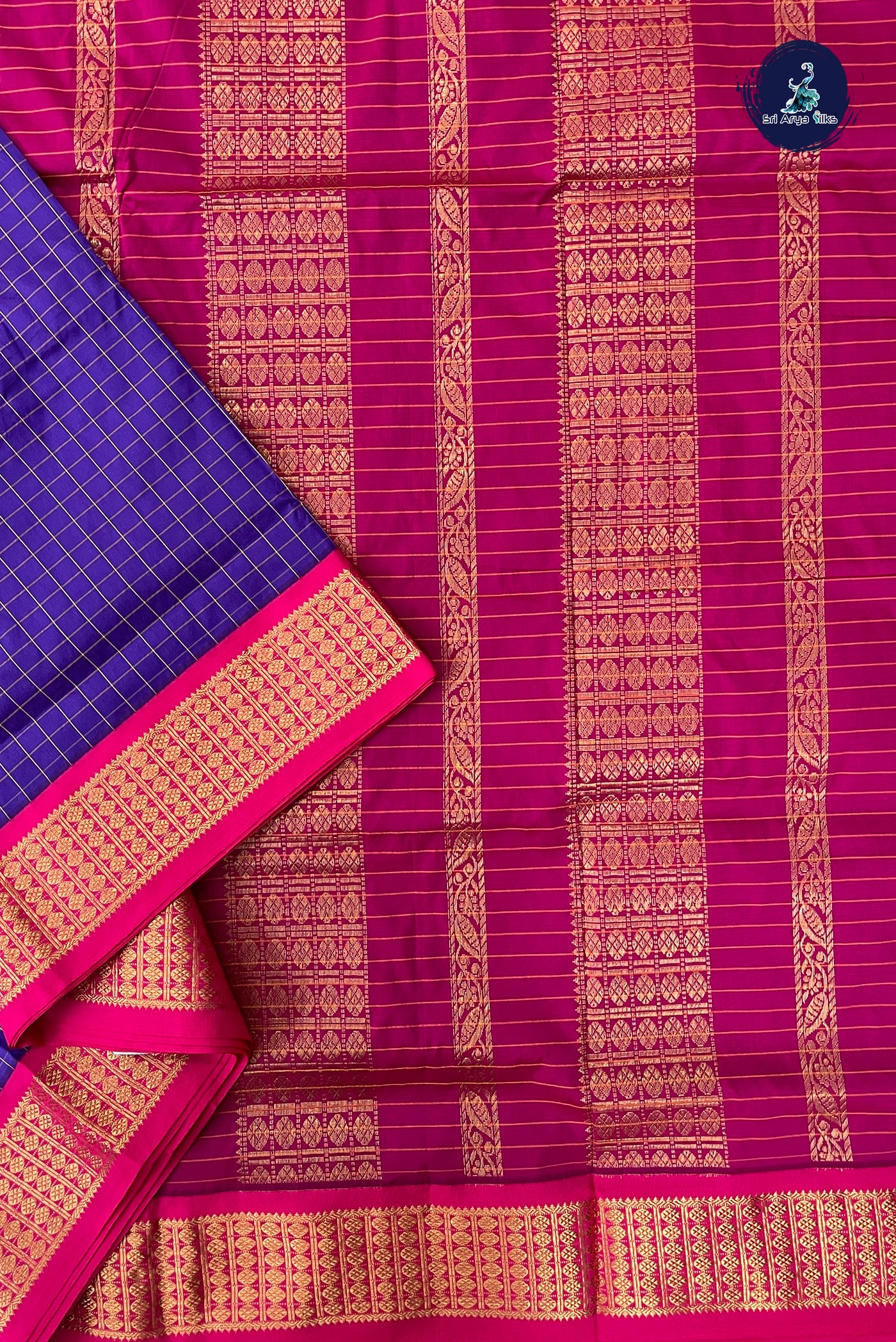 Violet Madisar Semi Silk Saree With Checked Pattern