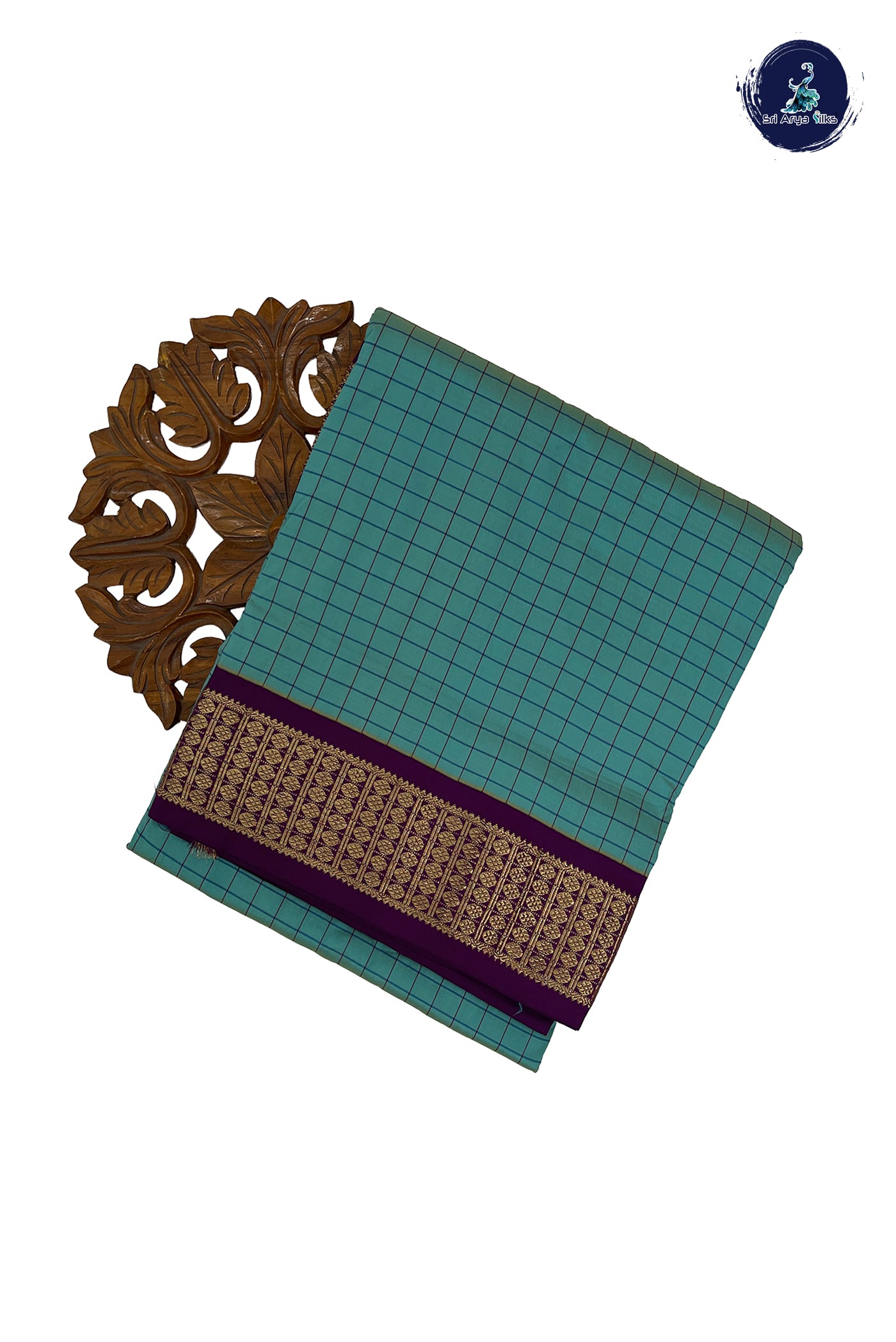 Light Blue Madisar Semi Silk Saree With Checked Pattern