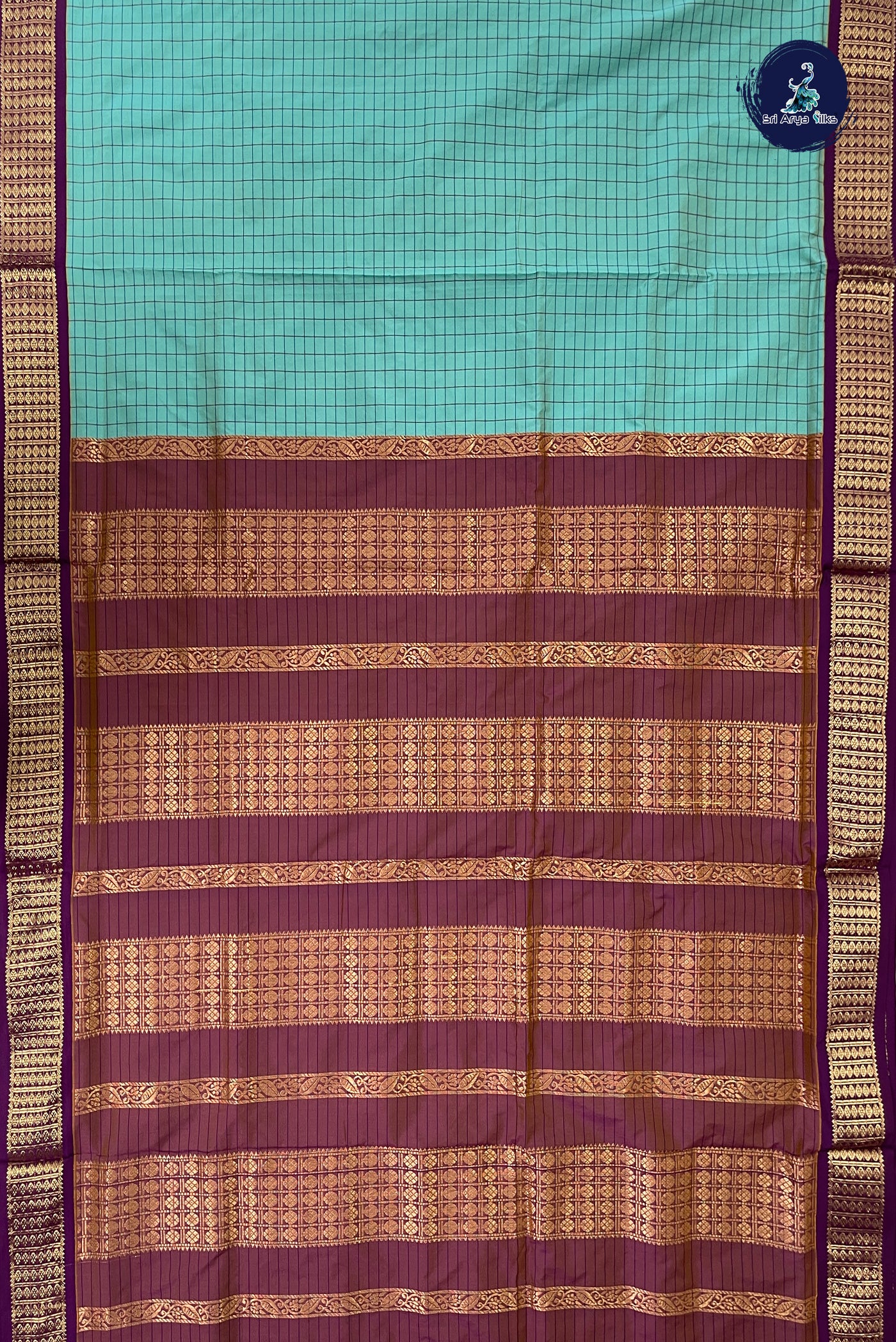 Light Blue Madisar Semi Silk Saree With Checked Pattern