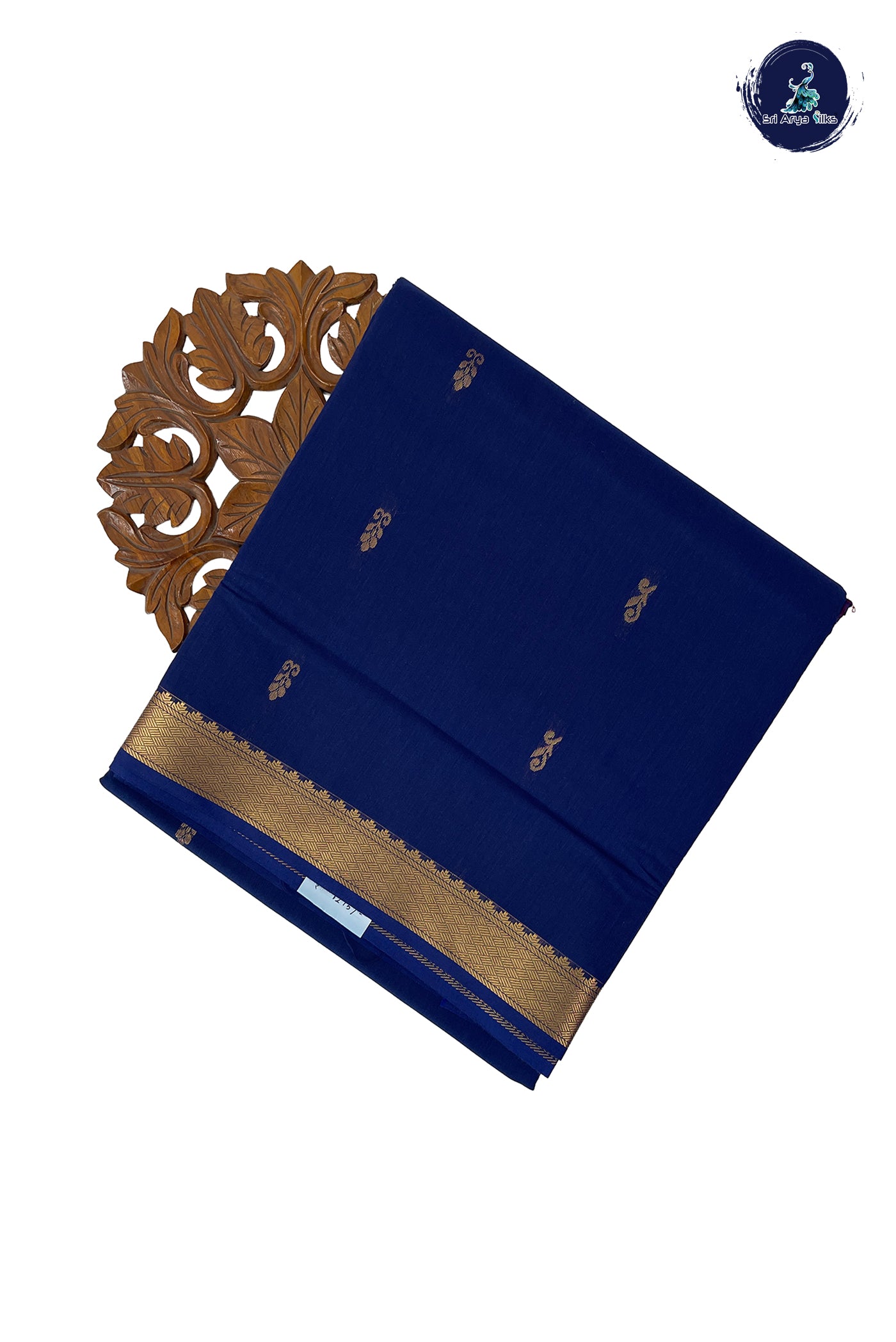 Navy Blue Madisar Semi Silk Cotton Saree With Zari Buttas Pattern