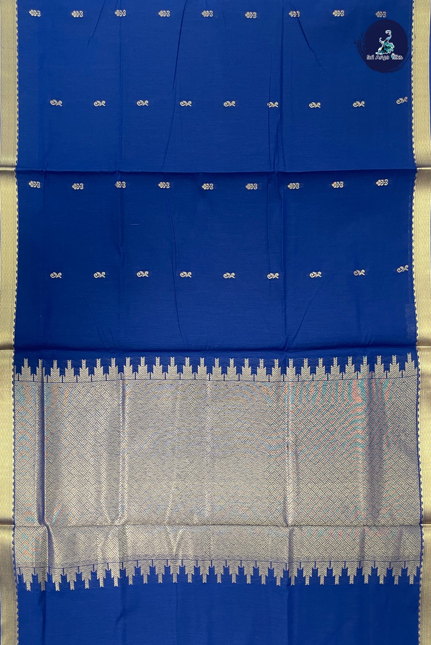 Navy Blue Madisar Semi Silk Cotton Saree With Zari Buttas Pattern