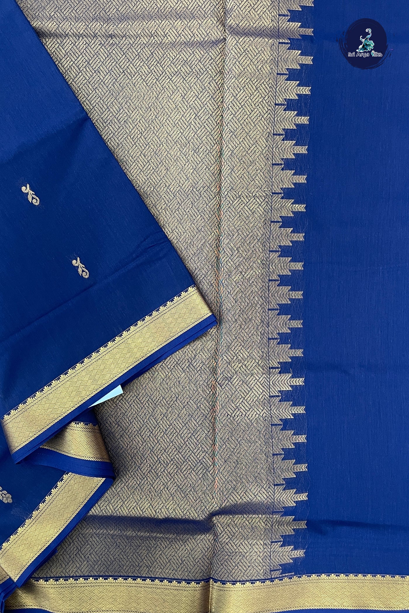 Navy Blue Madisar Semi Silk Cotton Saree With Zari Buttas Pattern