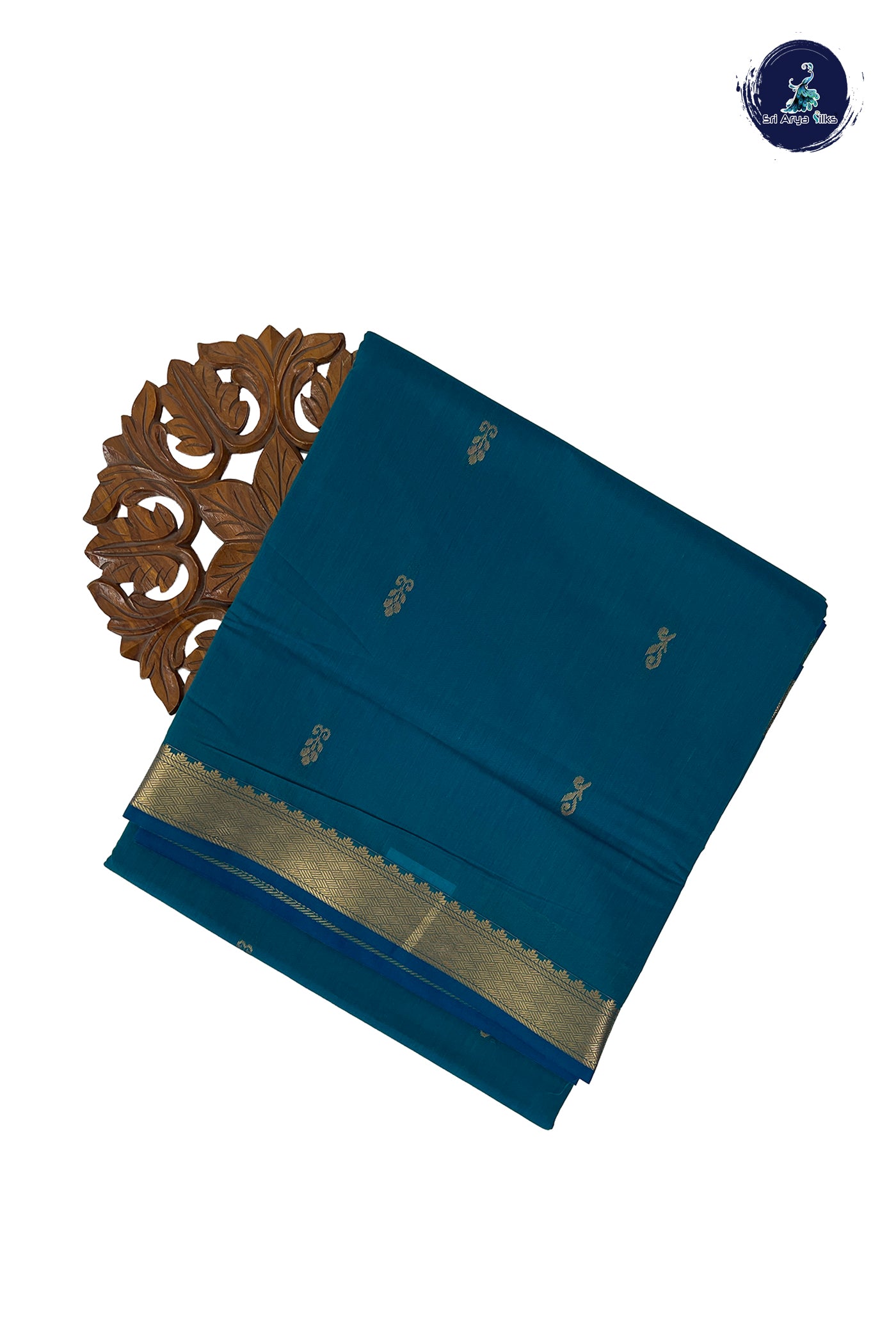 Sapphire Green Madisar Semi Silk Cotton Saree With Zari Buttas Pattern