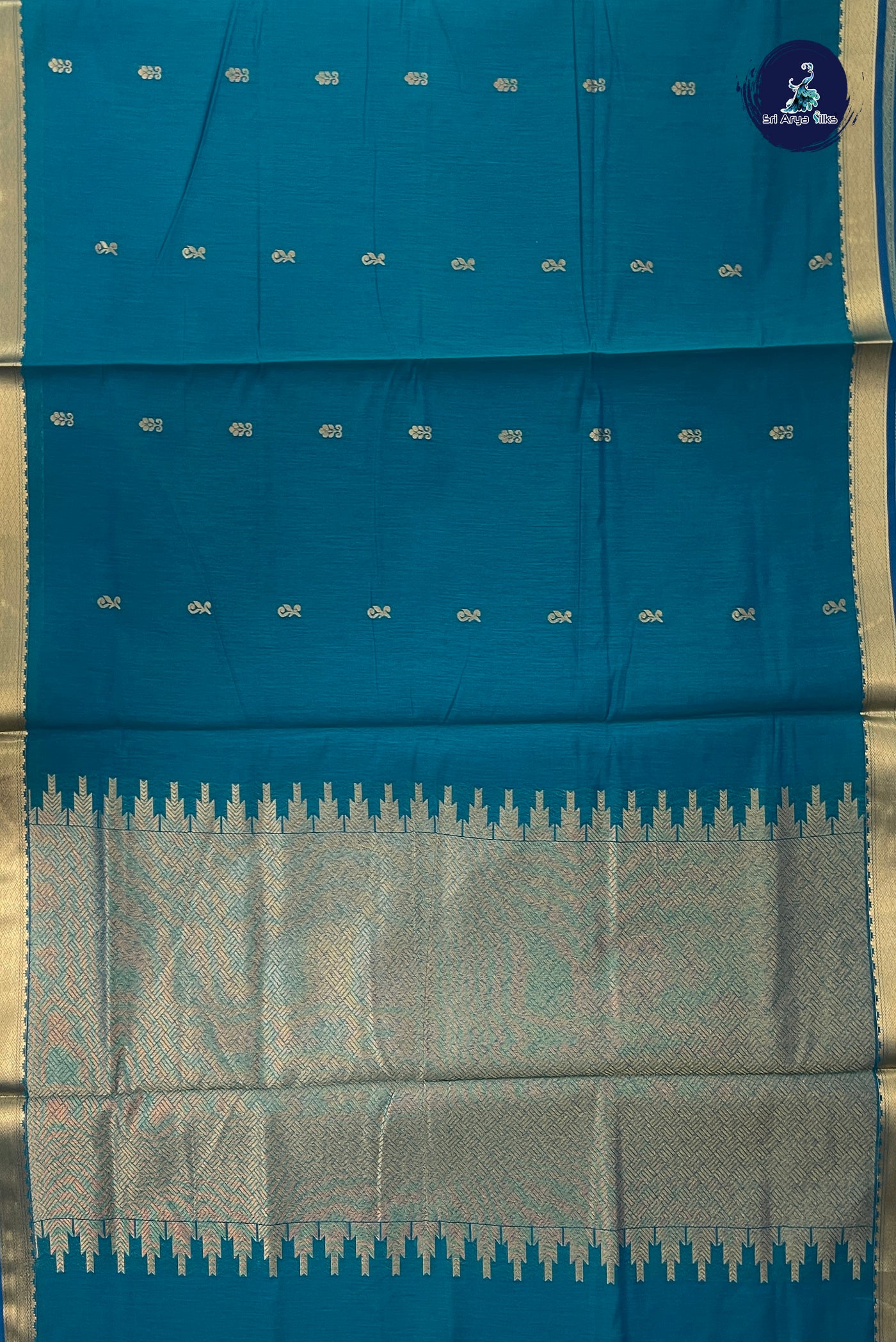 Sapphire Green Madisar Semi Silk Cotton Saree With Zari Buttas Pattern