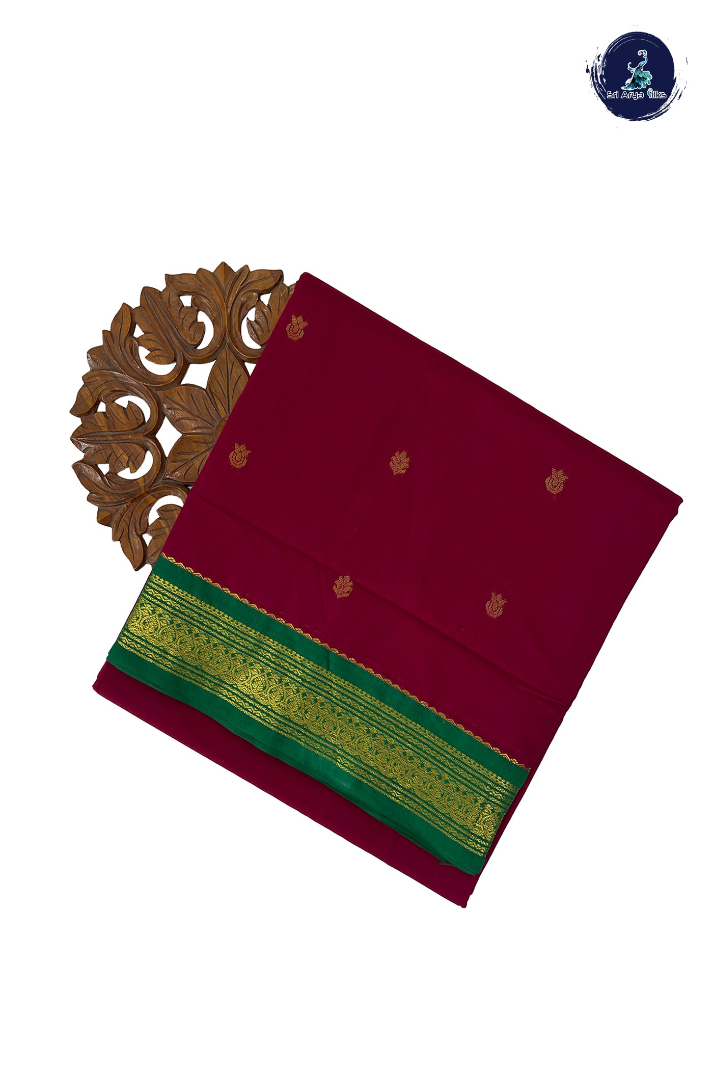 Maroon Madisar Semi Silk Cotton Saree With Zari Buttas Pattern