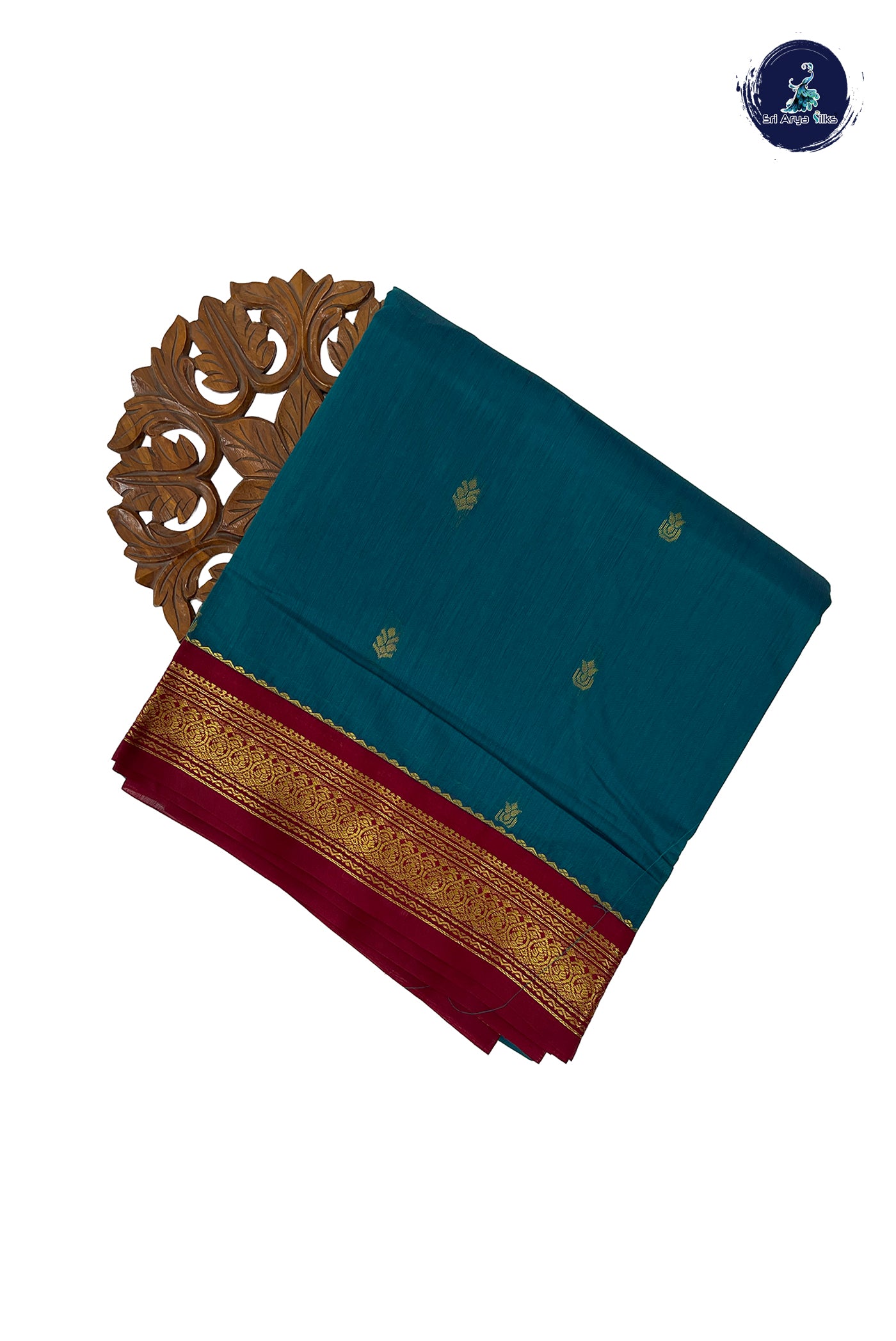 Sapphire Green Madisar Semi Silk Cotton Saree With Zari Buttas Pattern
