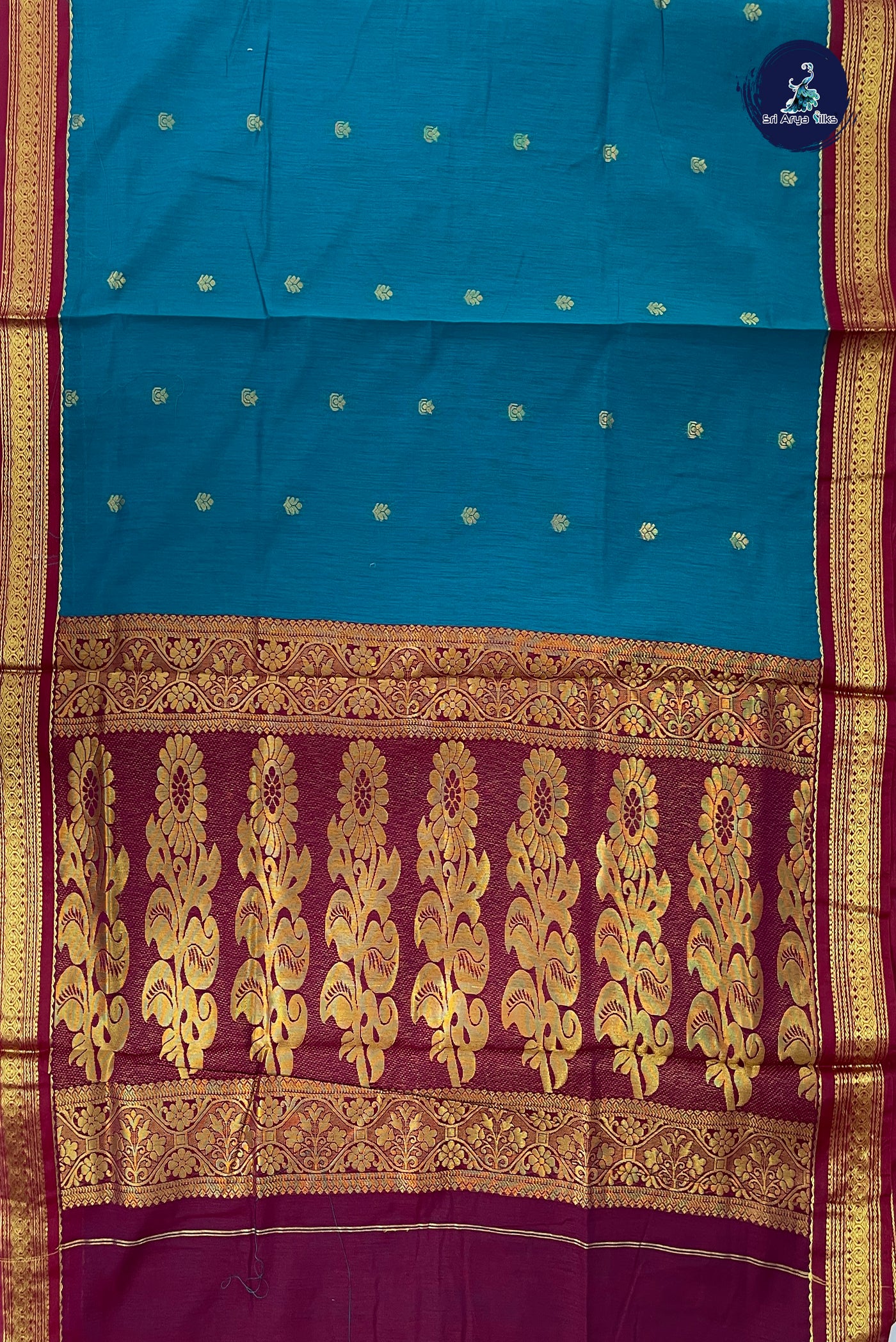 Sapphire Green Madisar Semi Silk Cotton Saree With Zari Buttas Pattern
