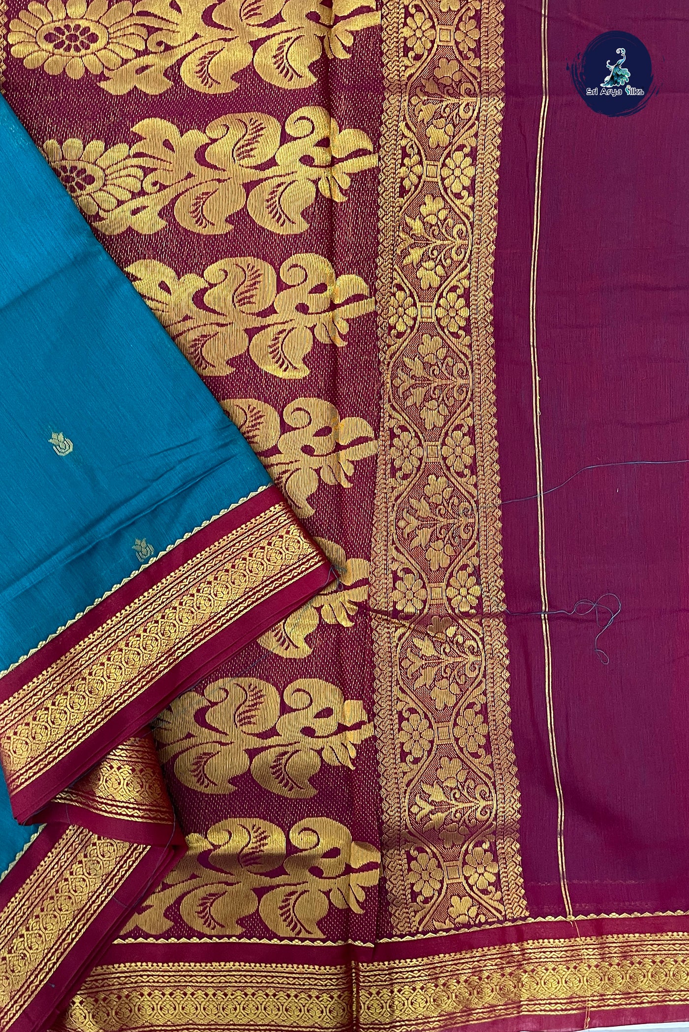 Sapphire Green Madisar Semi Silk Cotton Saree With Zari Buttas Pattern