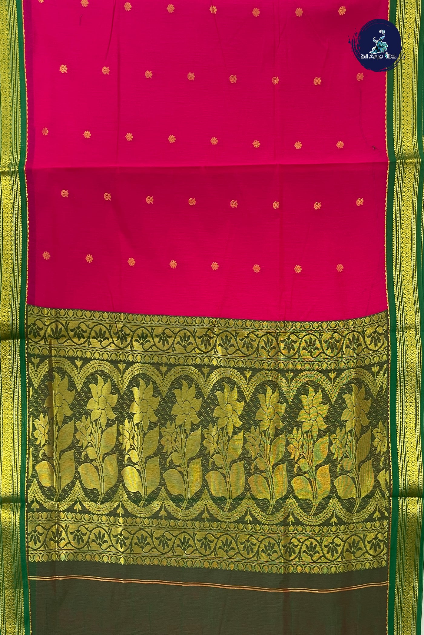 Dark Pink Madisar Semi Silk Cotton Saree With Zari Buttas Pattern