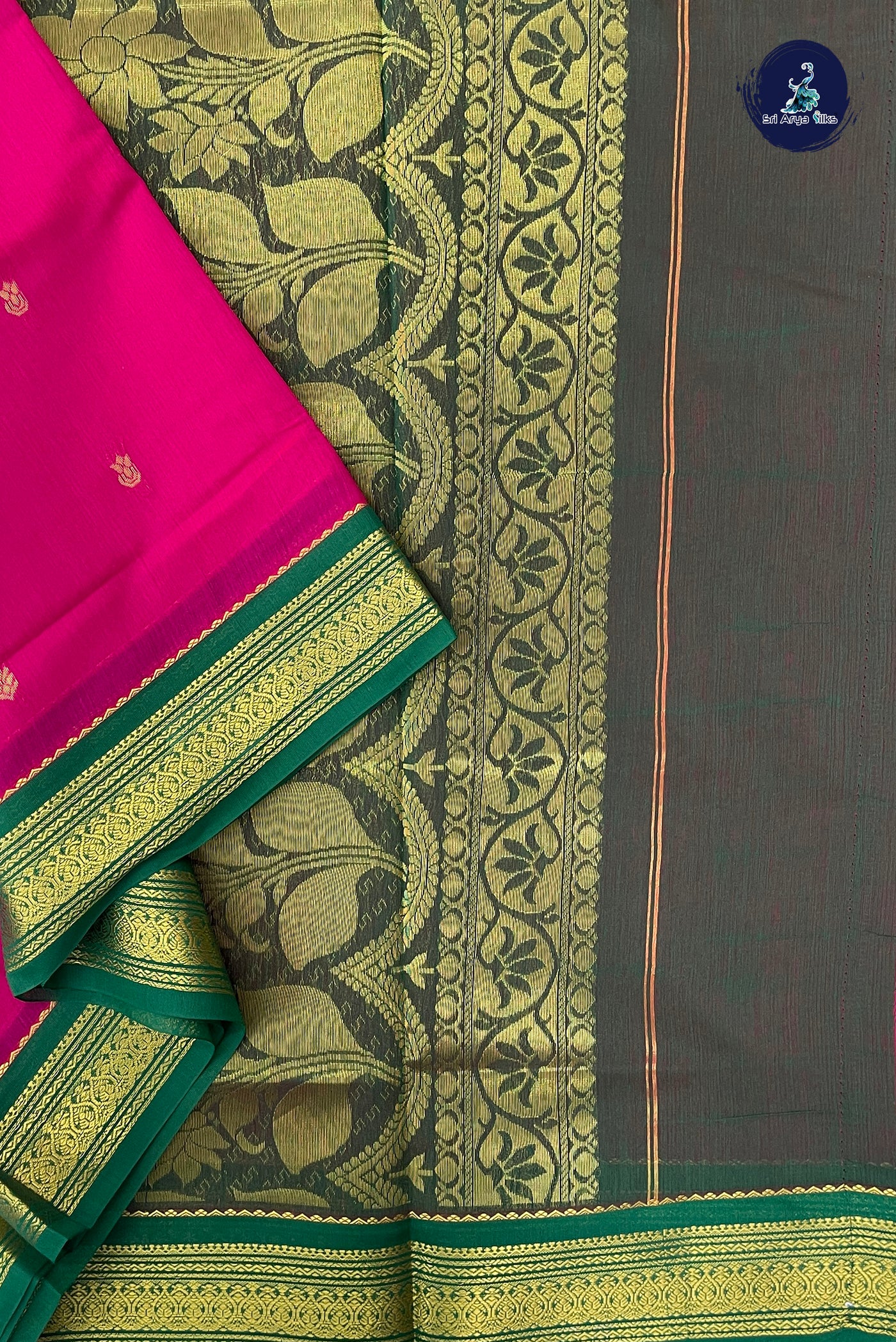 Dark Pink Madisar Semi Silk Cotton Saree With Zari Buttas Pattern