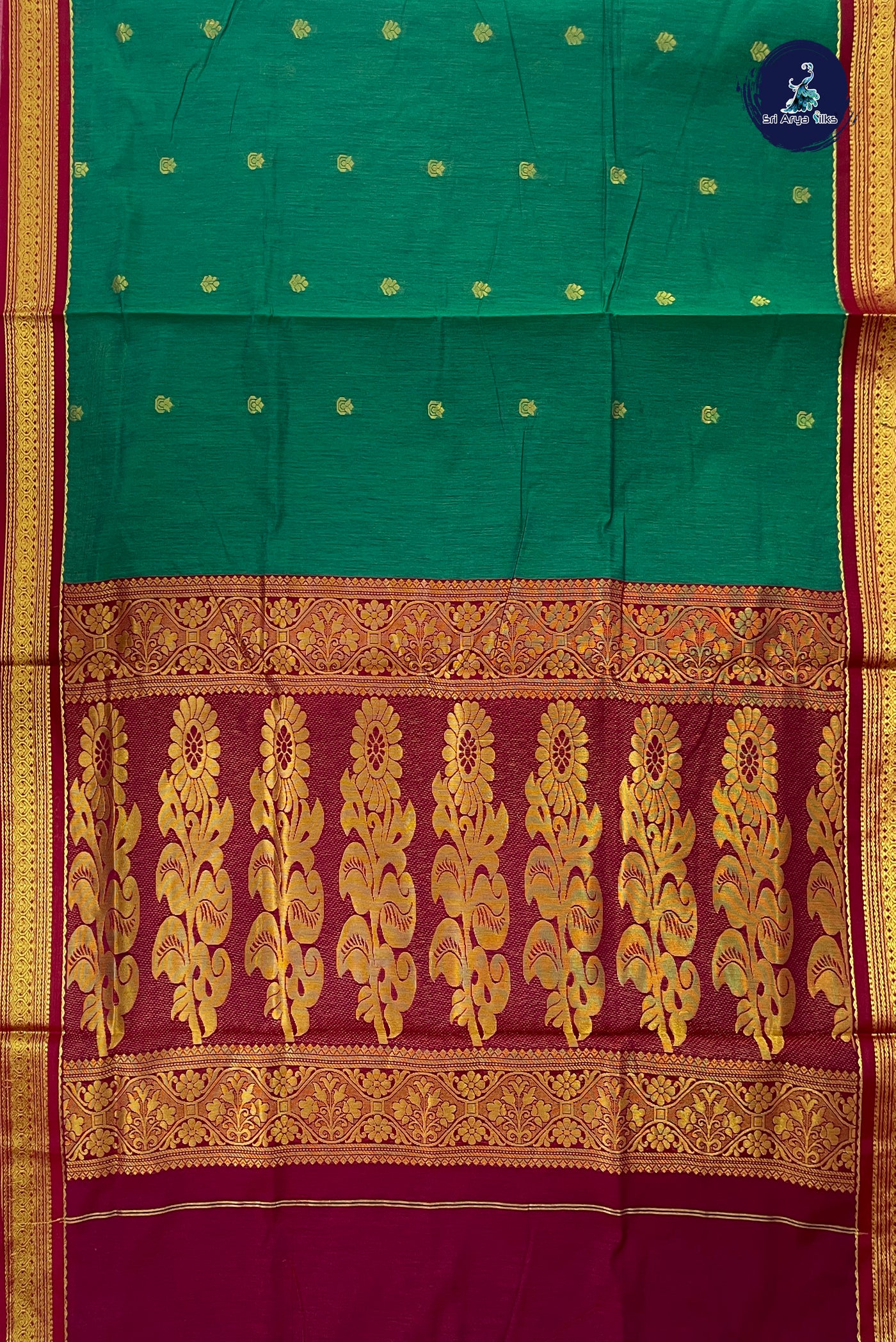 Green Madisar Semi Silk Cotton Saree With Zari Buttas Pattern