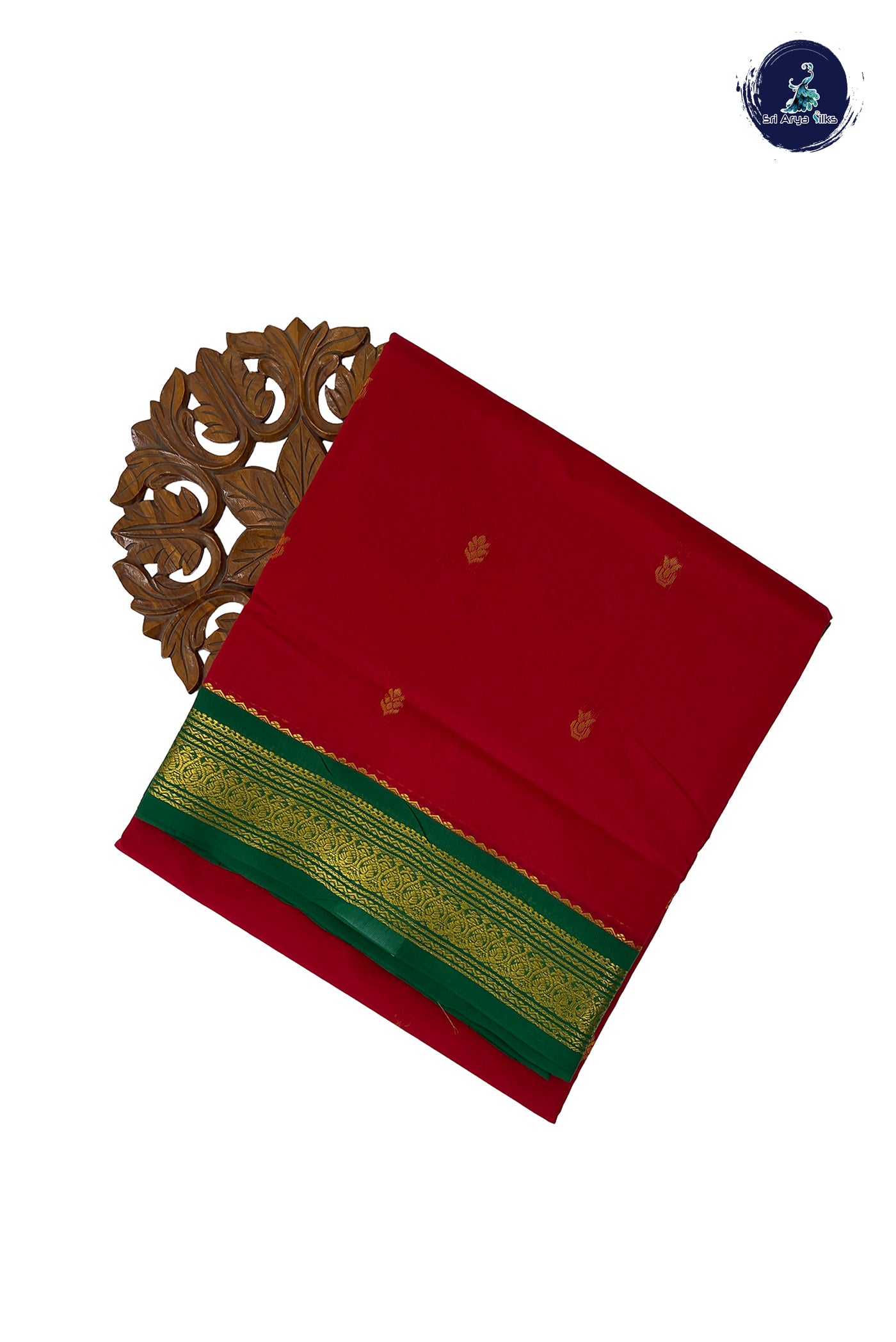 Red Madisar Semi Silk Cotton Saree With Zari Buttas Pattern