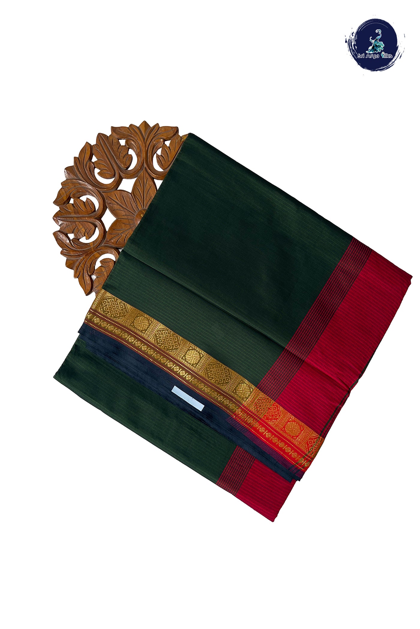 Dark Green Half Pure Madisar Silk Cotton Saree With Doria Lines Pattern