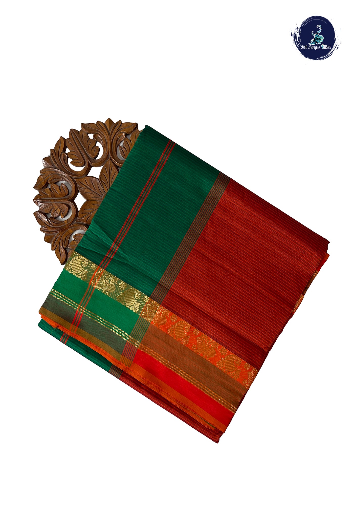Rust Half Pure Madisar Silk Cotton Saree With Doria Lines Pattern