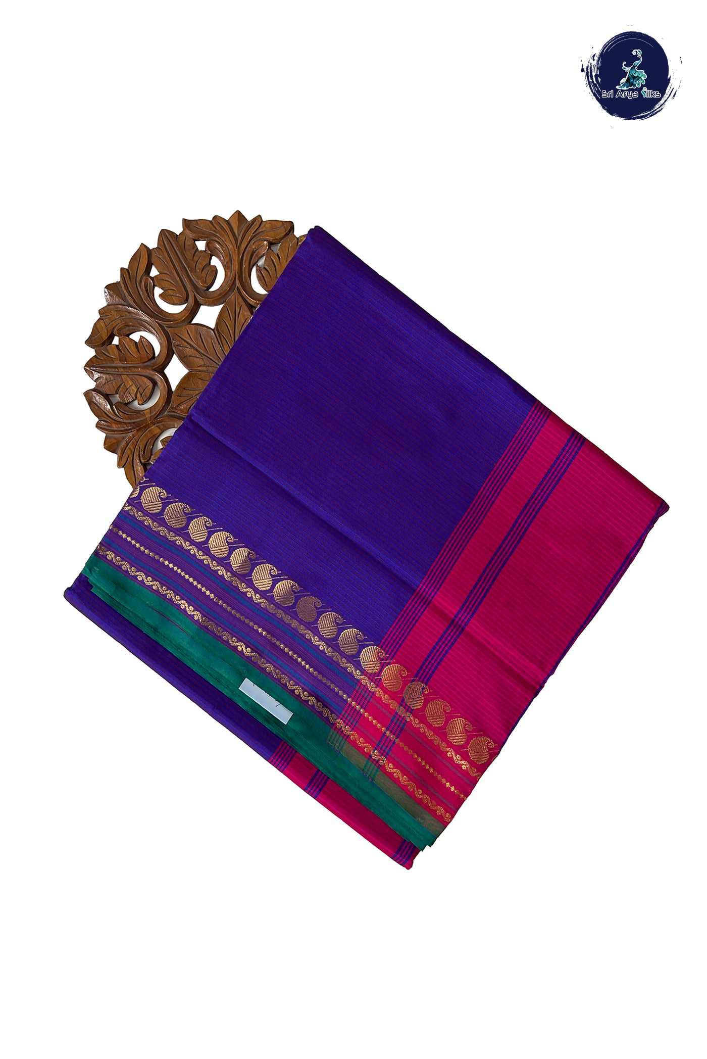 Dual Tone Violet Half Pure Madisar Silk Cotton Saree With Doria Lines Pattern