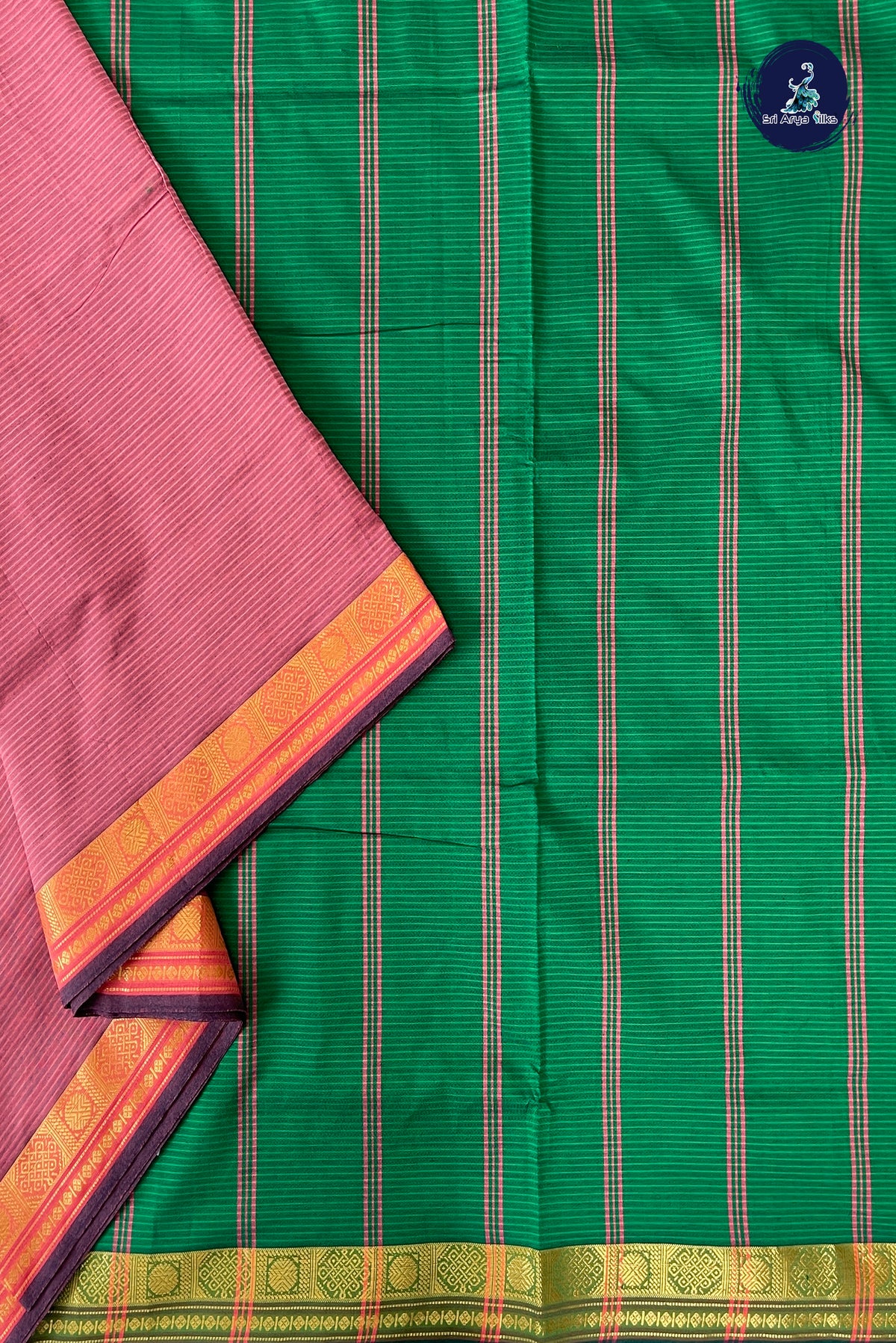 Caramel Shade Half Pure Madisar Silk Cotton Saree With Doria Lines Pattern