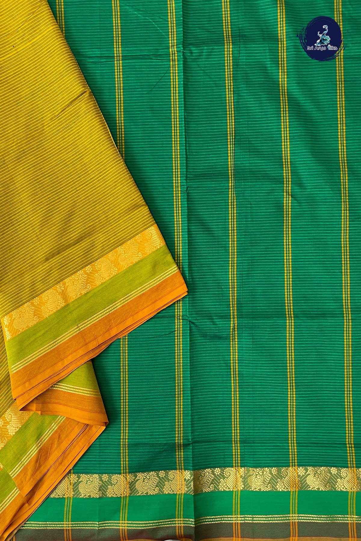 Honey Yellow Half Pure Madisar Silk Cotton Saree With Doria Lines Pattern