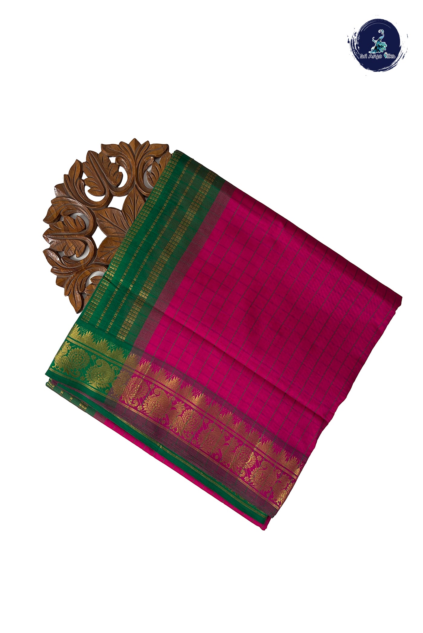 Pink Half Pure Madisar Silk Cotton Saree With Checked Pattern