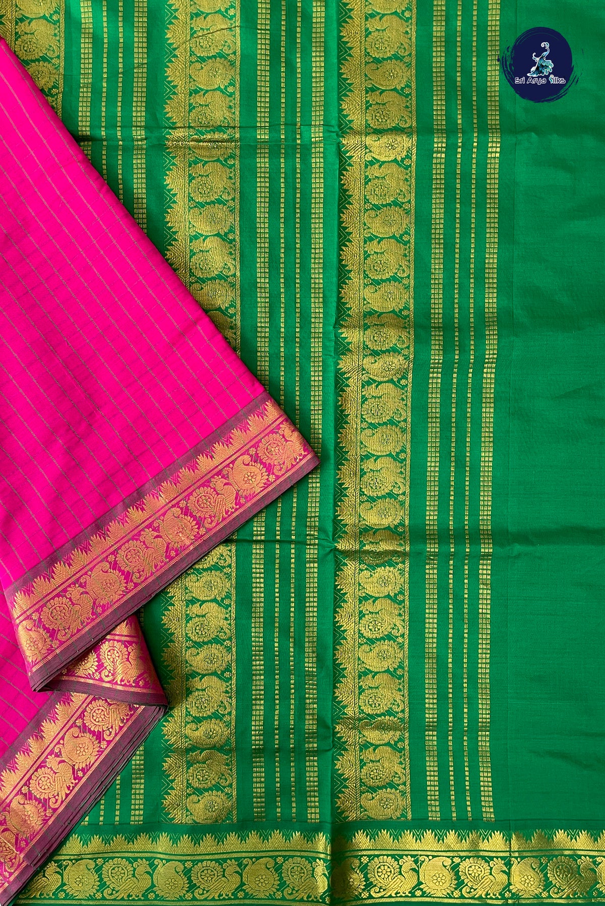 Pink Half Pure Madisar Silk Cotton Saree With Checked Pattern