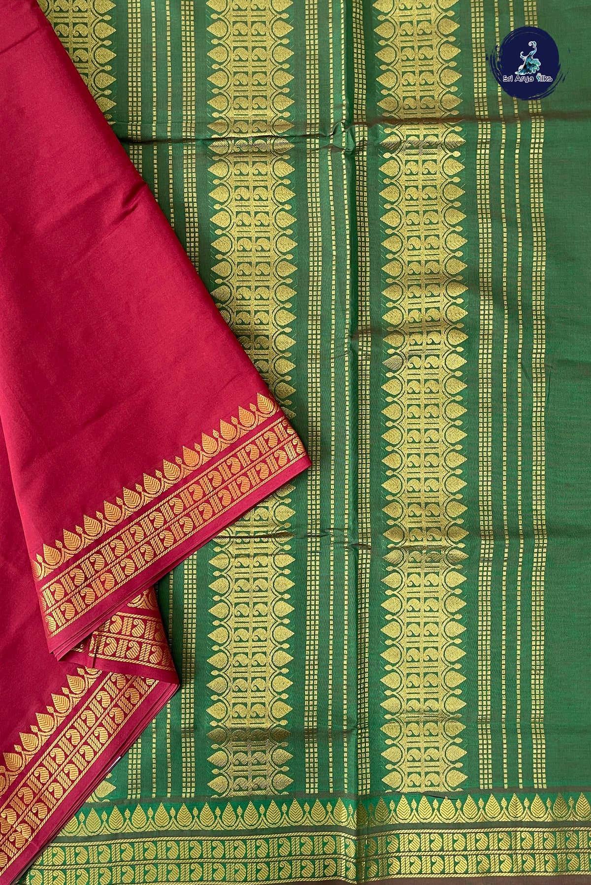 Maroon Half Pure Madisar Silk Cotton Saree With Plain Pattern
