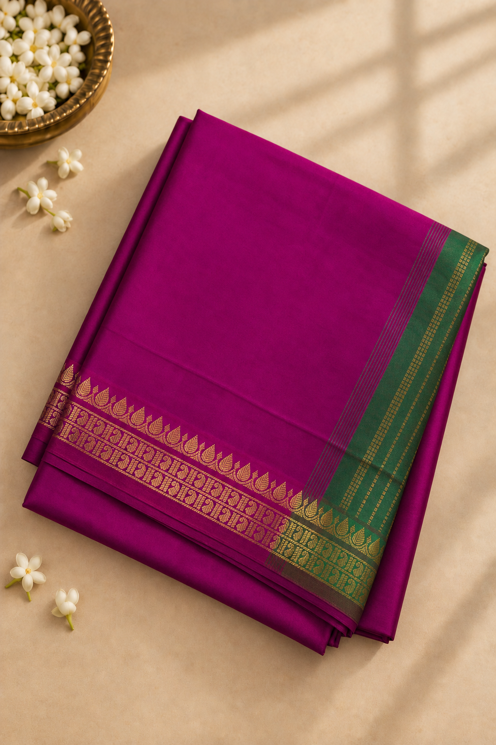 Vadamalli Half Pure Madisar Silk Cotton Saree With Plain Pattern
