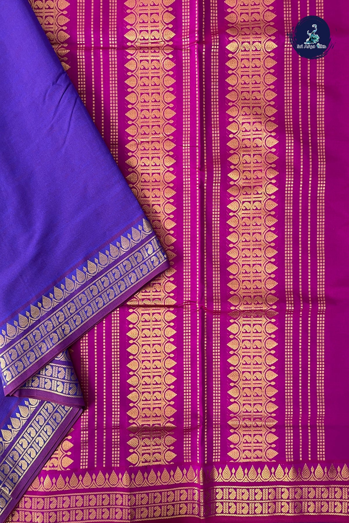 Dual Tone Violet Half Pure Madisar Silk Cotton Saree With Plain Pattern
