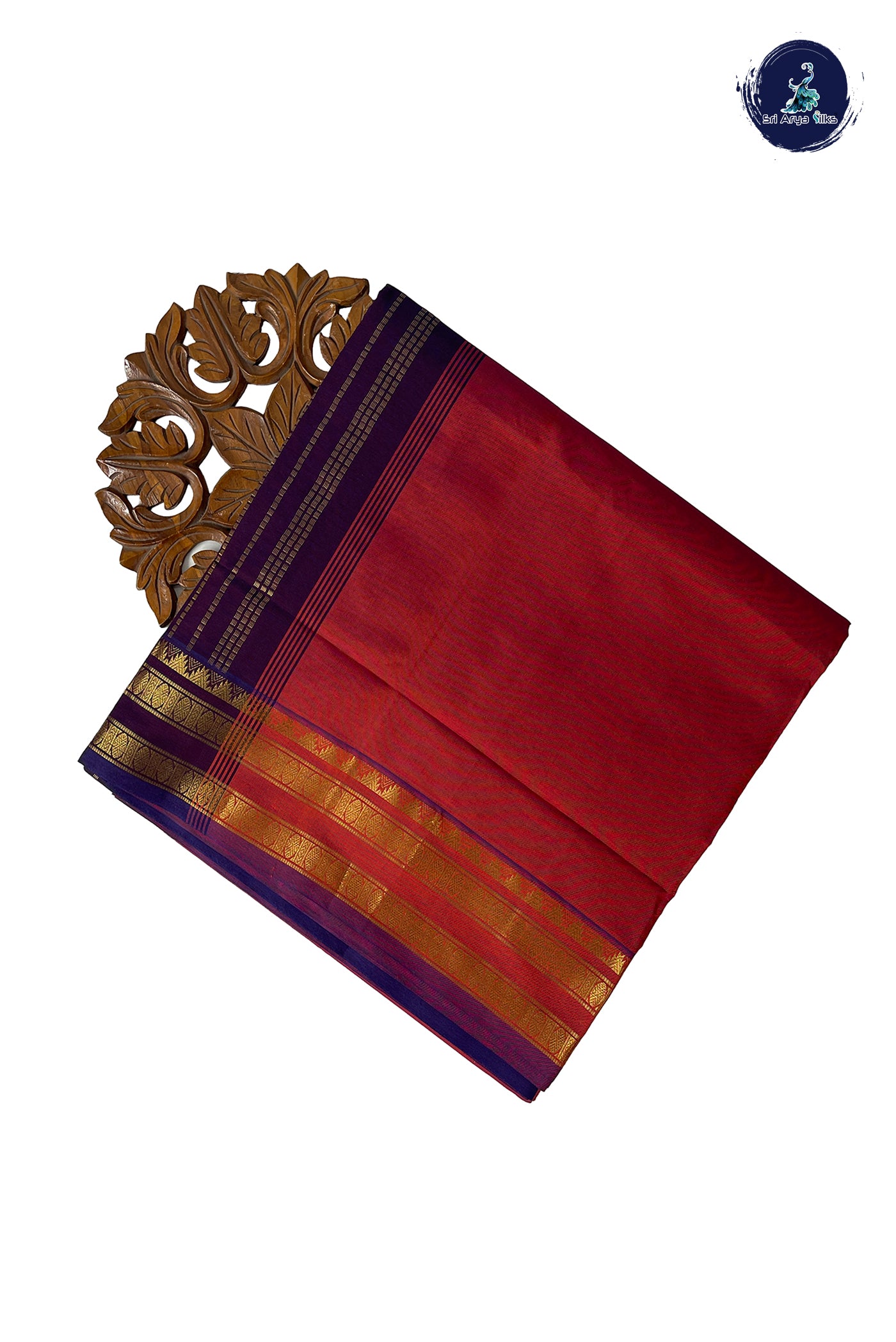 Rust Half Pure Madisar Silk Cotton Saree With Plain Pattern