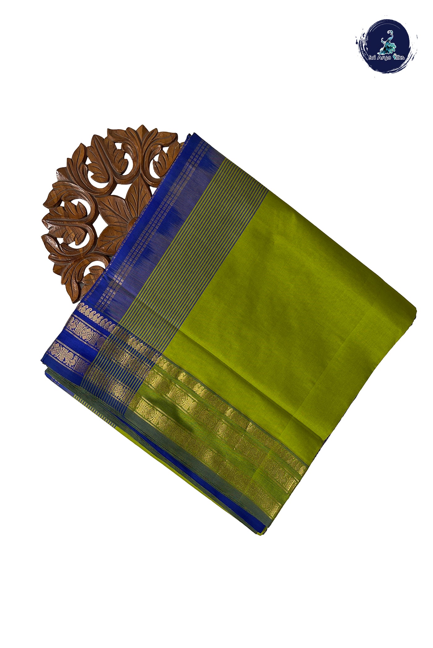 Lime Green Half Pure Madisar Silk Cotton Saree With Plain Pattern