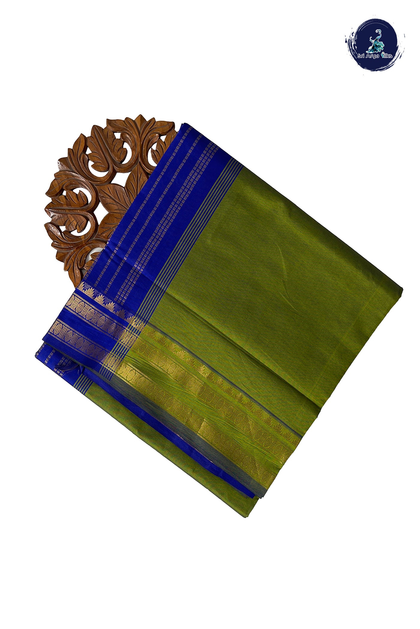 Green Half Pure Madisar Silk Cotton Saree With Plain Pattern