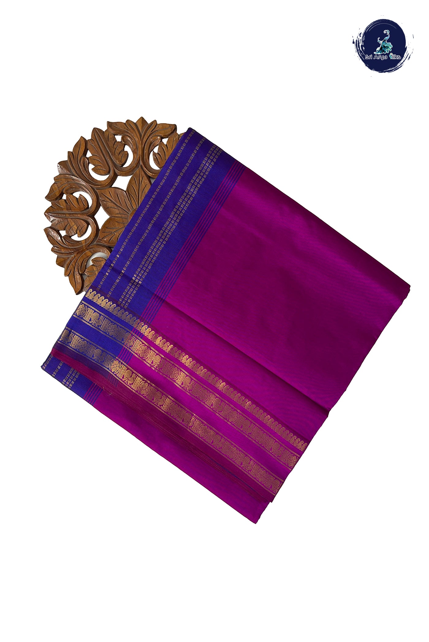 Magenta Half Pure Madisar Silk Cotton Saree With Plain Pattern