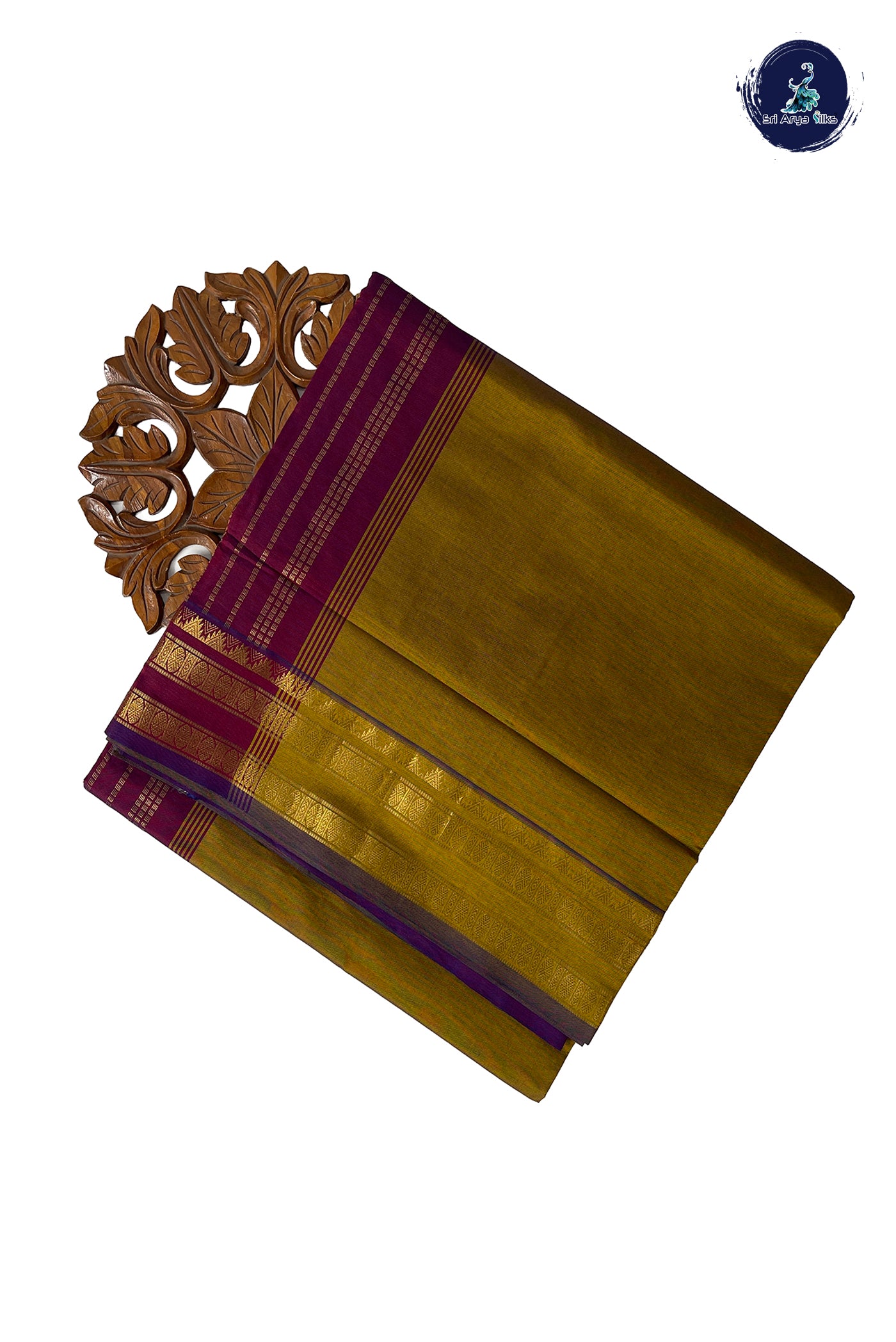 Honey Brown  Half Pure Madisar Silk Cotton Saree With Plain Pattern