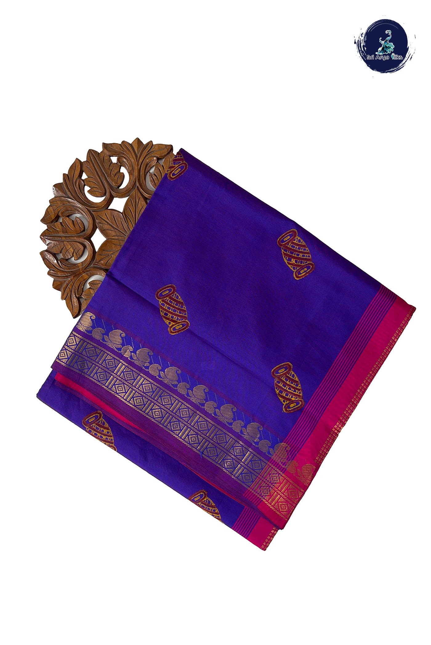 Dual Tone Violet Half Pure Madisar Silk Cotton Saree With Printed Pattern
