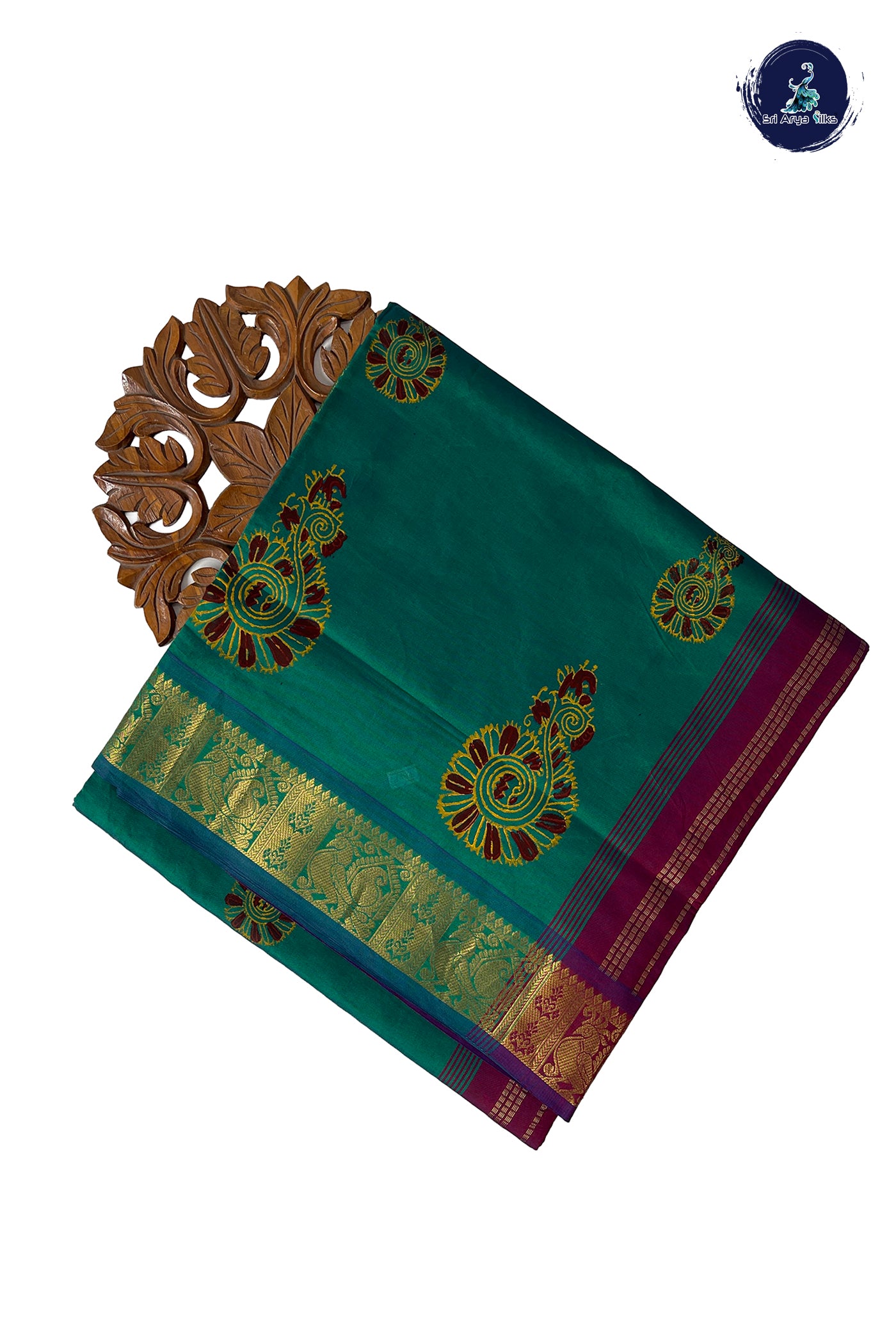 Green Half Pure Madisar Silk Cotton Saree With Printed Pattern