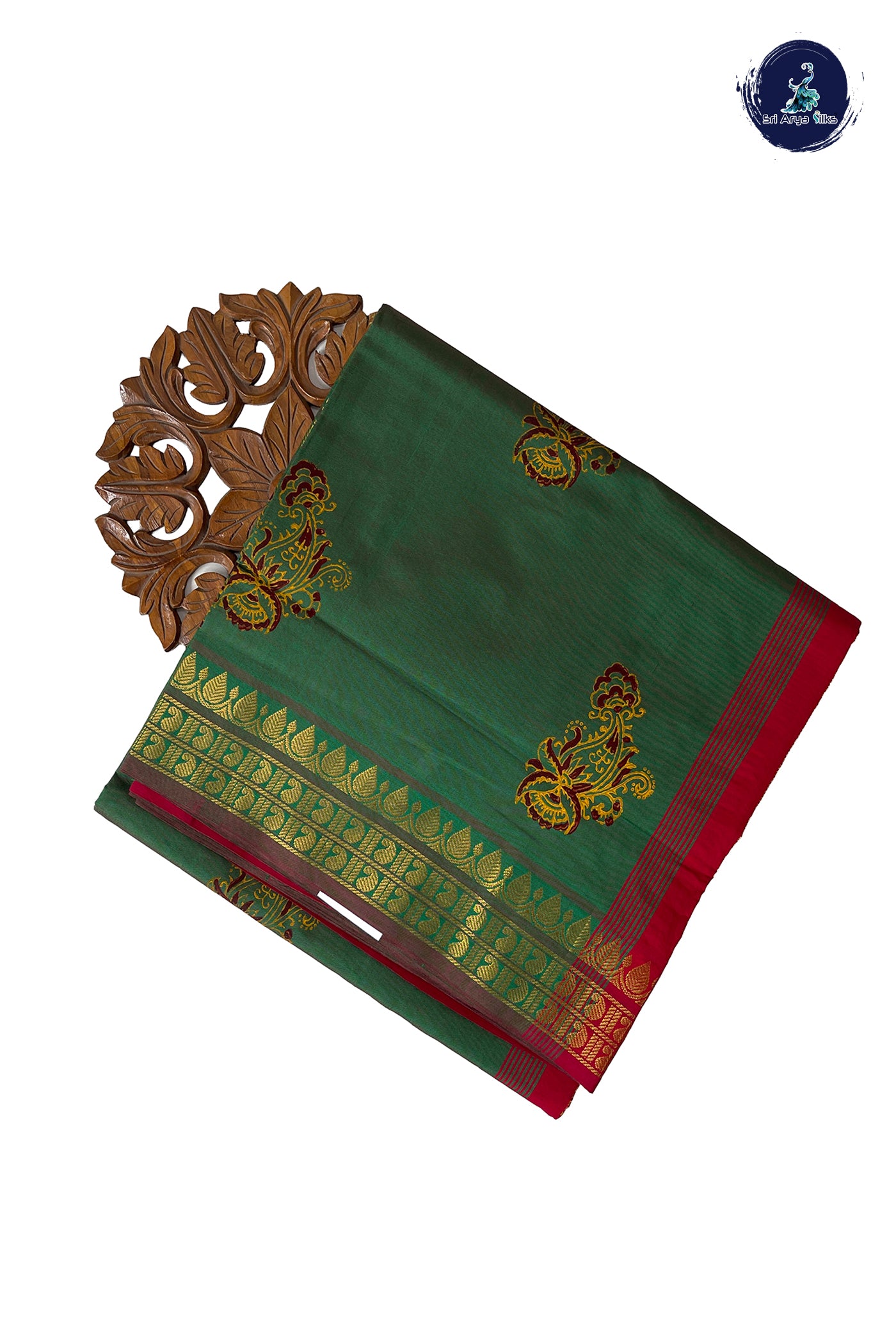 Green Half Pure Madisar Silk Cotton Saree With Printed Pattern