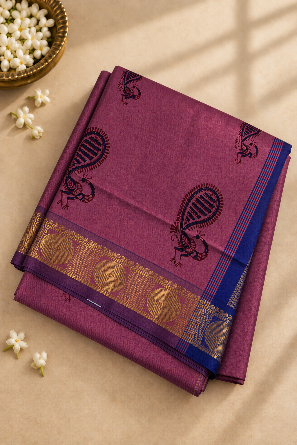 Caramel Shade Half Pure Madisar Silk Cotton Saree With Printed Pattern