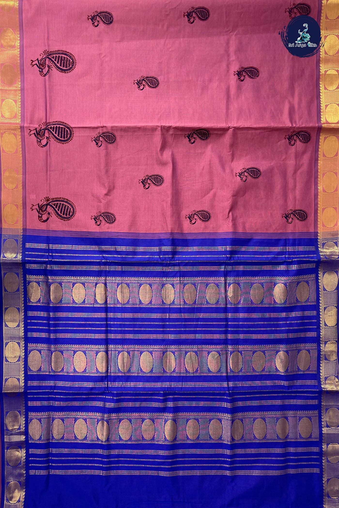 Caramel Shade Half Pure Madisar Silk Cotton Saree With Printed Pattern