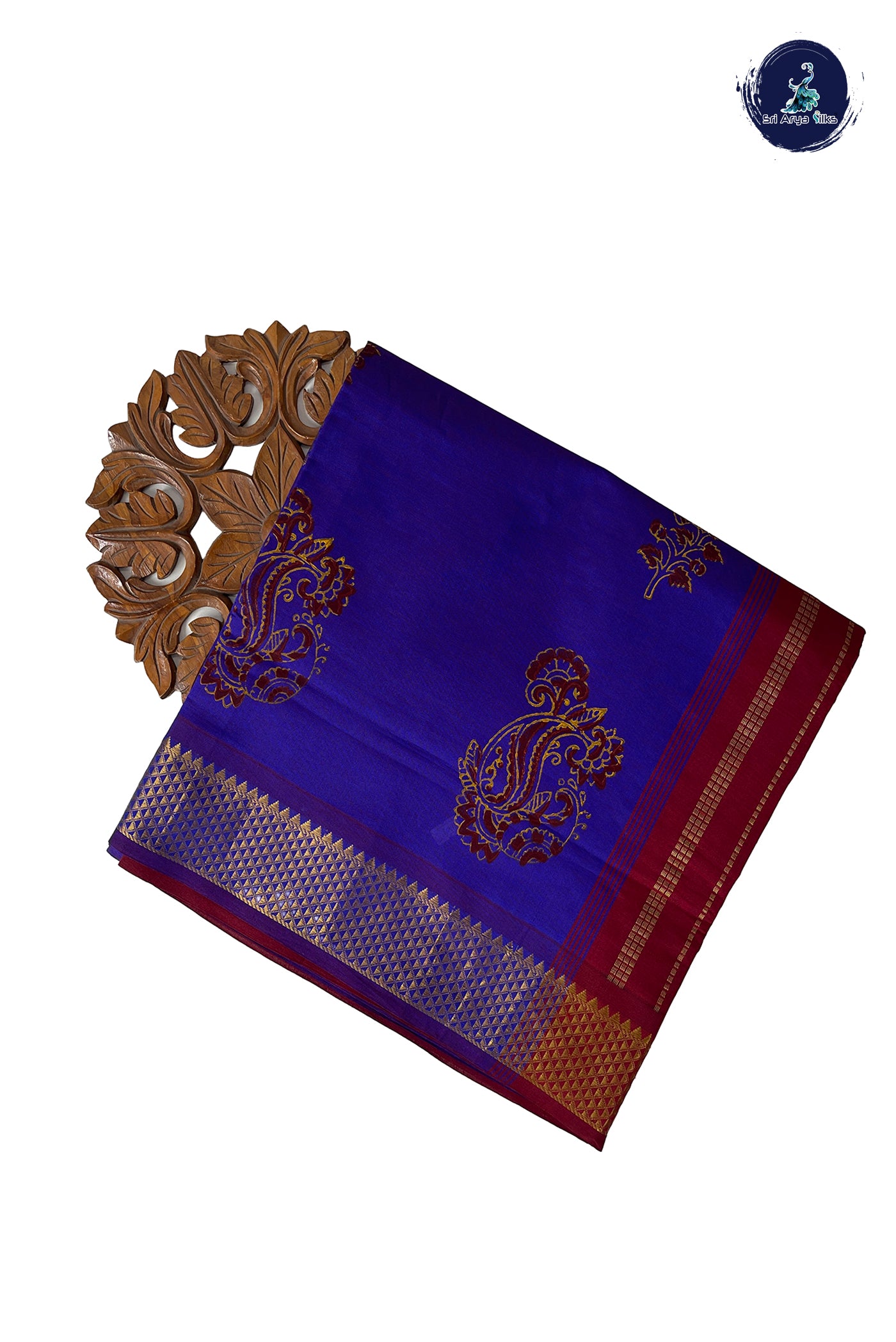 Dual Tone Violet Half Pure Madisar Silk Cotton Saree With Printed Pattern