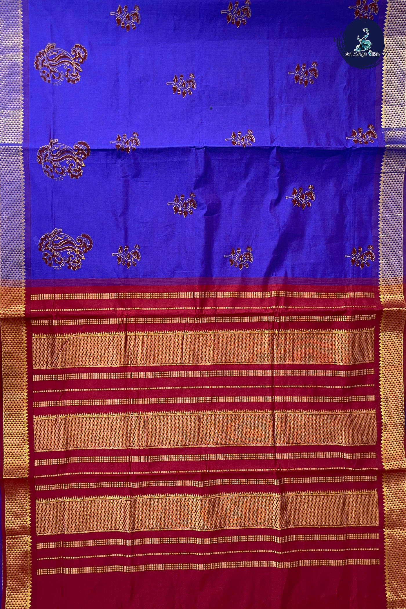 Dual Tone Violet Half Pure Madisar Silk Cotton Saree With Printed Pattern