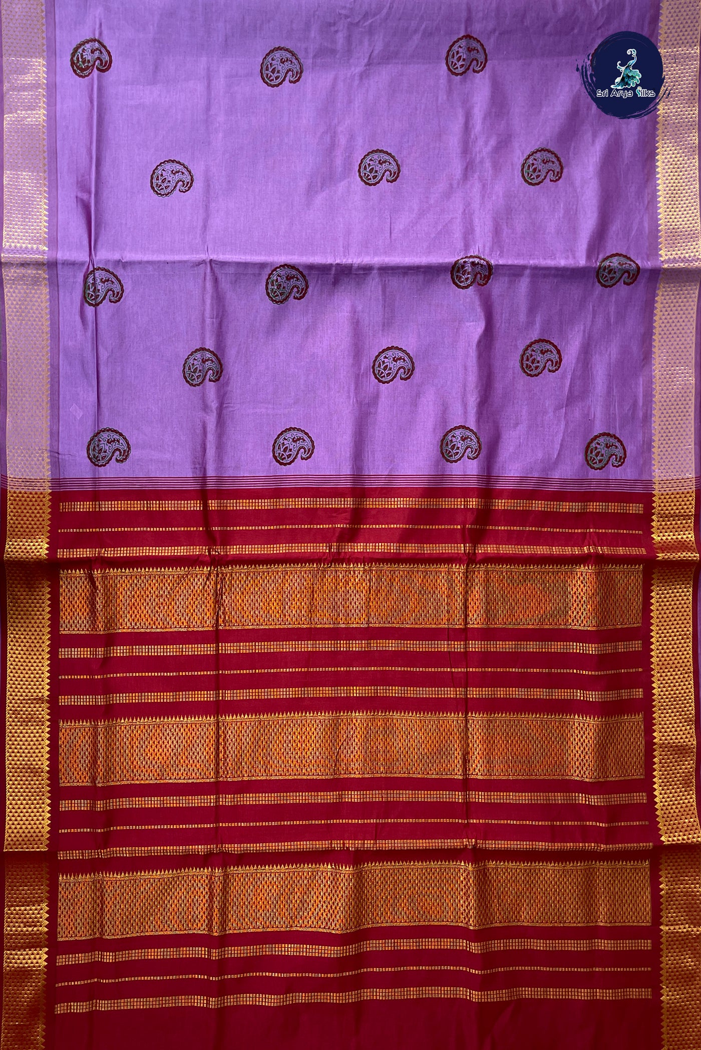 Lavender Half Pure Madisar Silk Cotton Saree With Printed Pattern